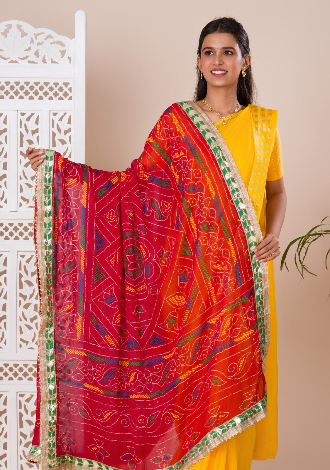 KcPc New Pure Georgette Bandhani Rajasthani chunri Gotapatti Border Dupatta