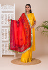 KcPc Pure Georgette Bandhani pila Gotapatti Border Dupatta