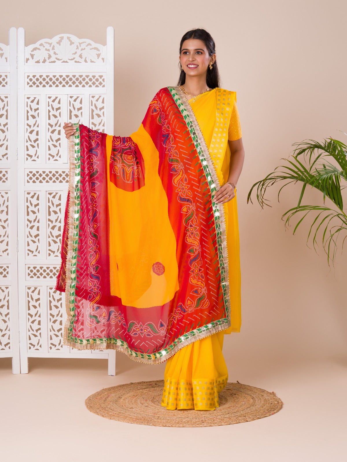 KcPc New Georgette Bandhani Gotapatti Border Dupatta