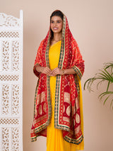 Ared and orange Banarasi Ojaria Chunri Piliya dupatta with a traditional floral pattern