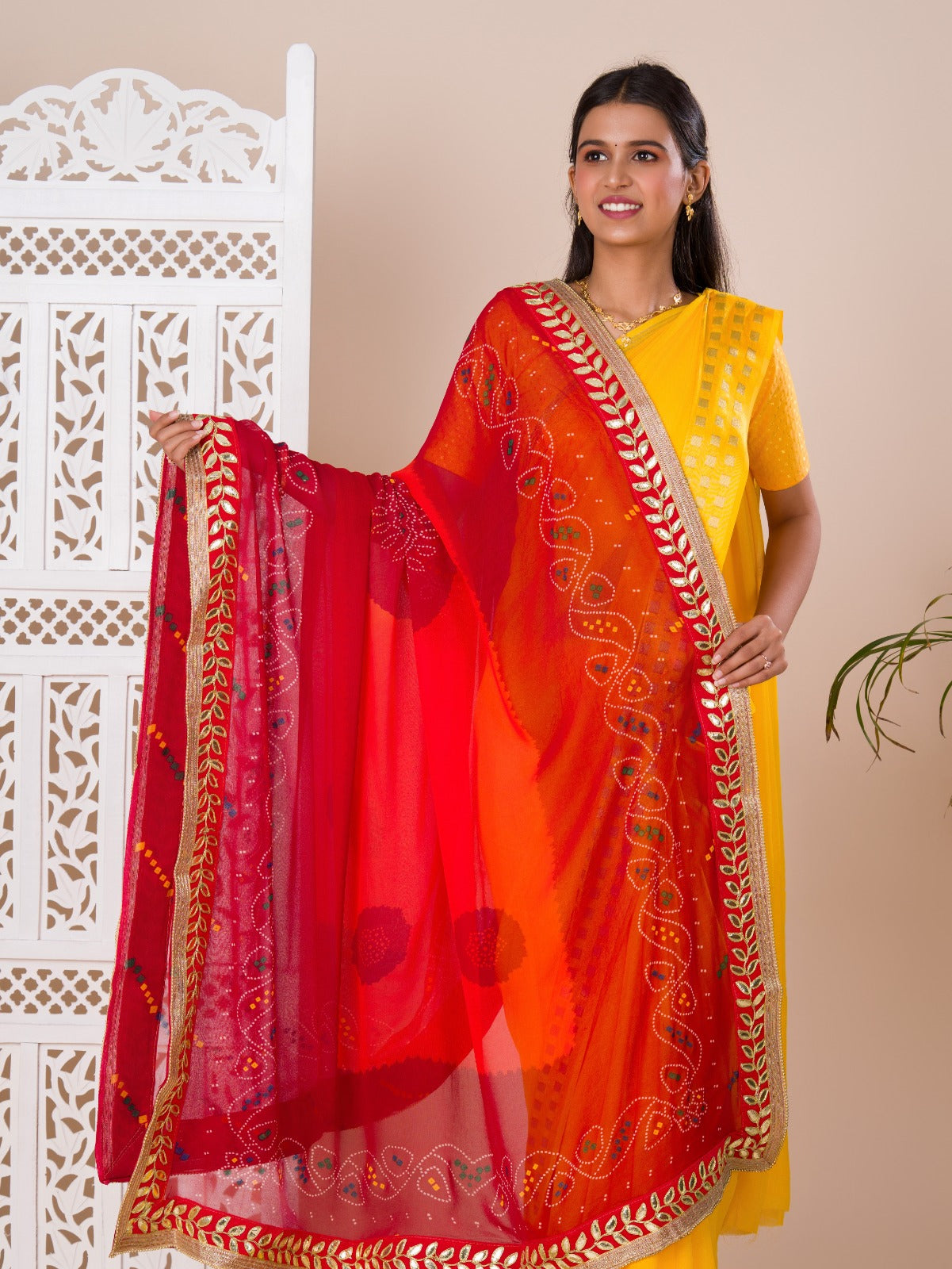 KcPc Rajasthani Traditional Bandhani Chunri Piliya DupattaGeorgette Piliya