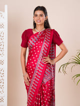 Bandhani Style saree in red colour for festival