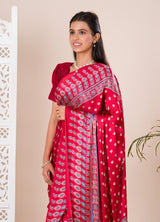 Bandhani Style saree in red colour for festival