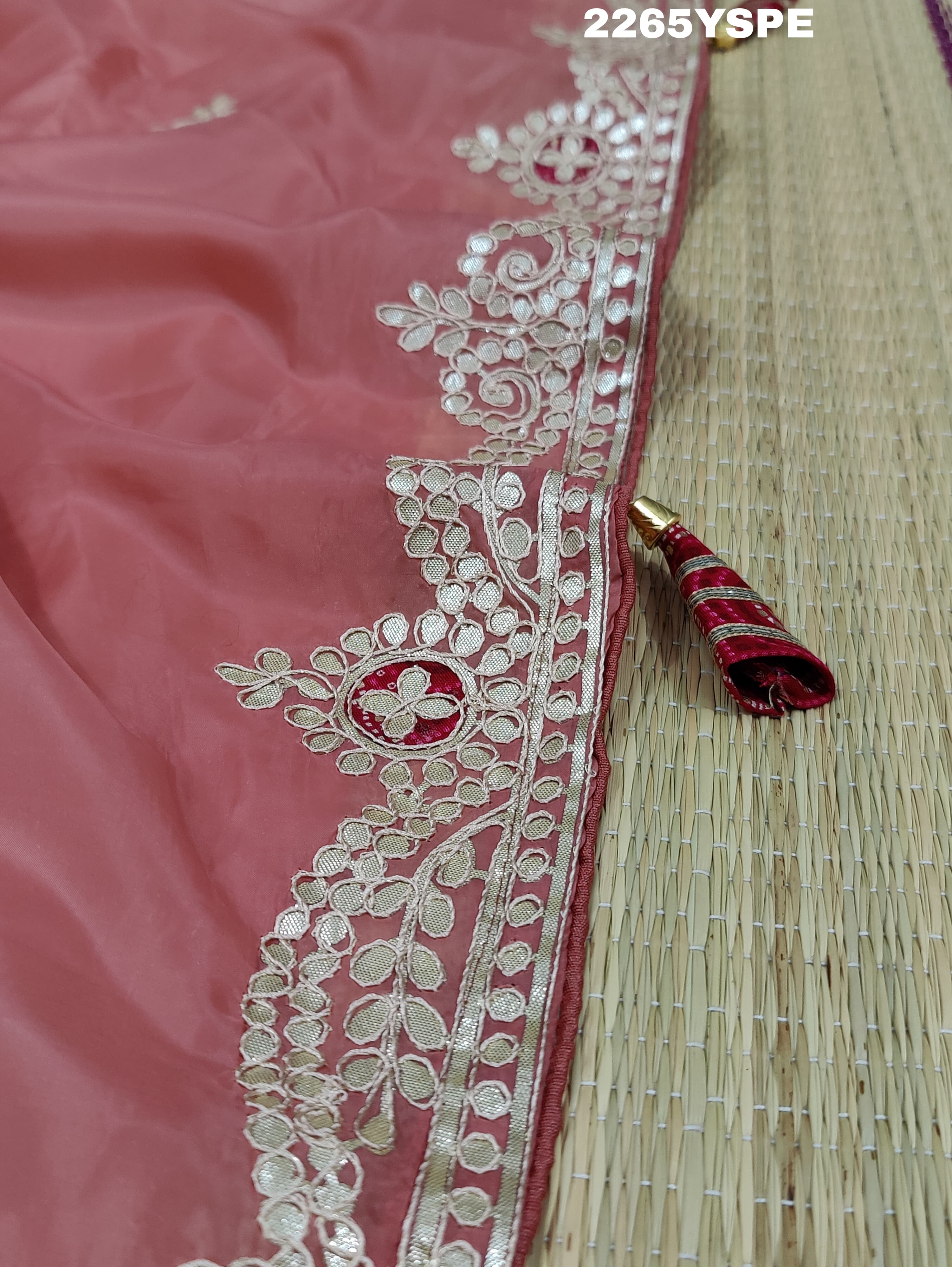 Tussar tissue silk Bollywood With Gotapatti work Saree in peach colour
