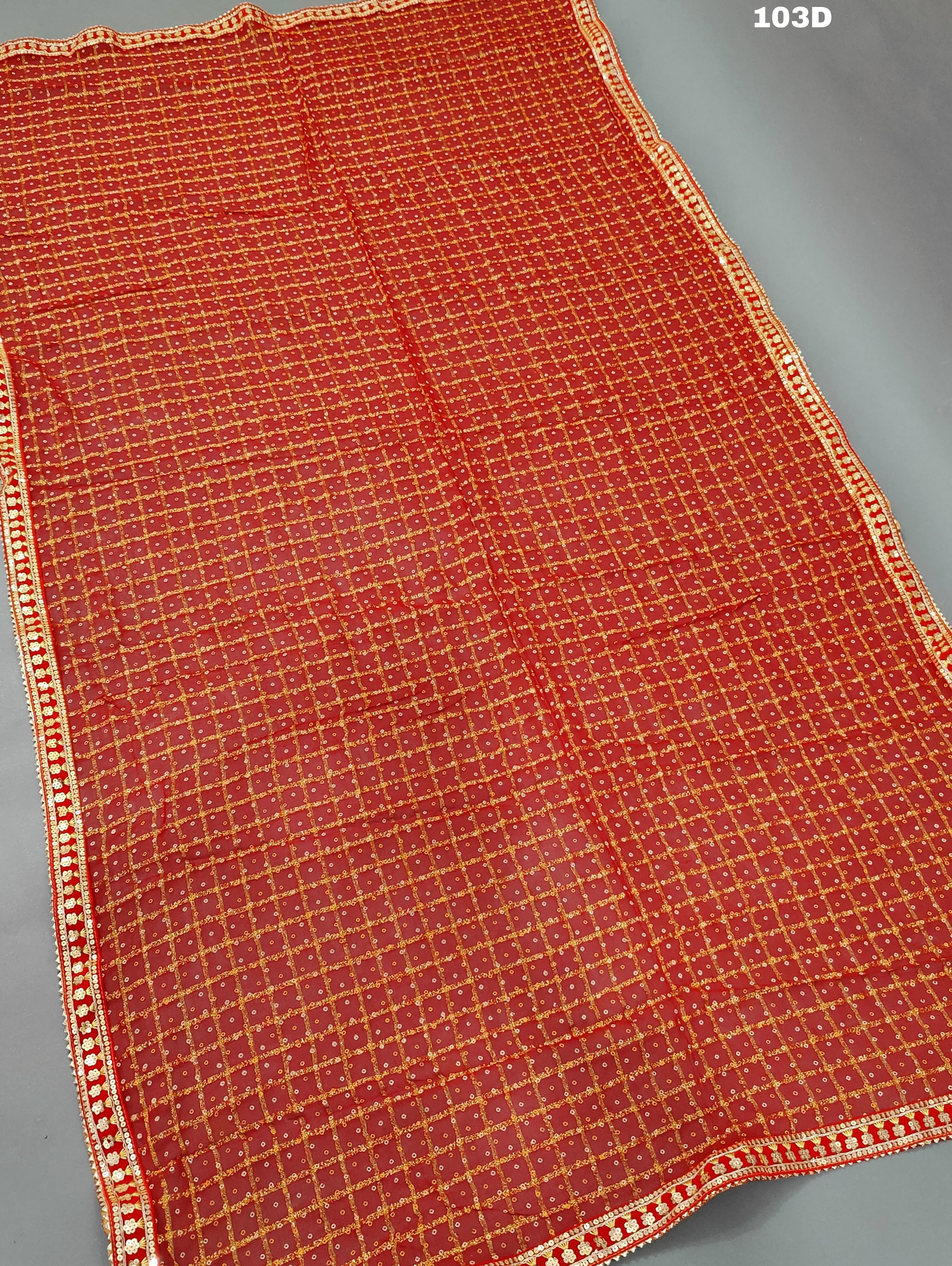 KcPc Pure Georgette Red Gharchola Bridal Dupatta with Beautiful lightweight Gotapatti Border