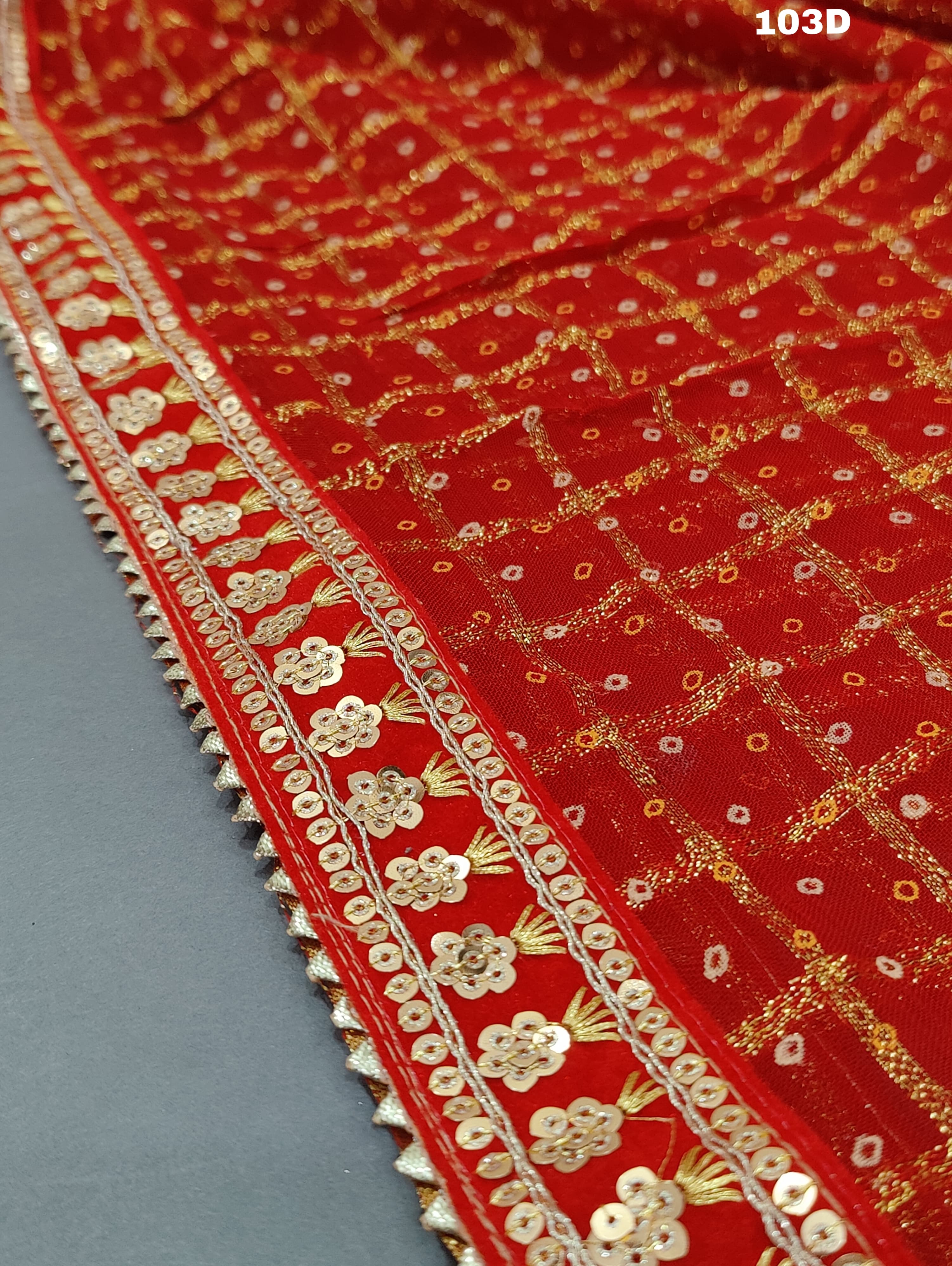KcPc Pure Georgette Red Gharchola Bridal Dupatta with Beautiful lightweight Gotapatti Border