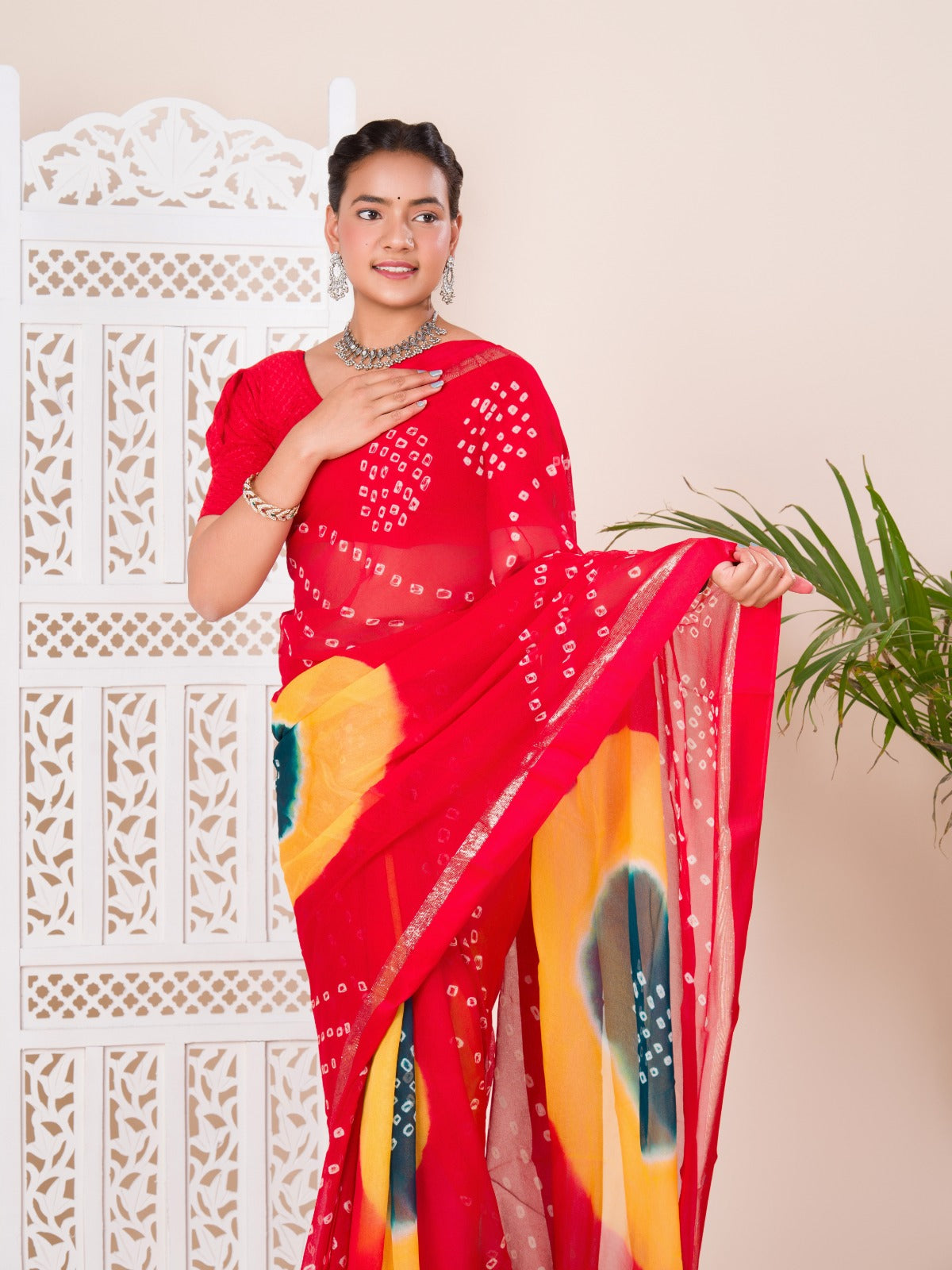 Georgette Multi Colour Bandhni saree