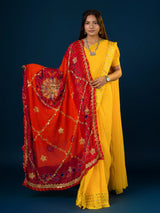 KcPc Pure Georgette Handmade Bandhej With Zari Thread Work Rajasthani Chunri (Piliya)