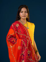 KcPc Pure Georgette Handmade Bandhej With Zari Thread Work Rajasthani Chunri (Piliya)