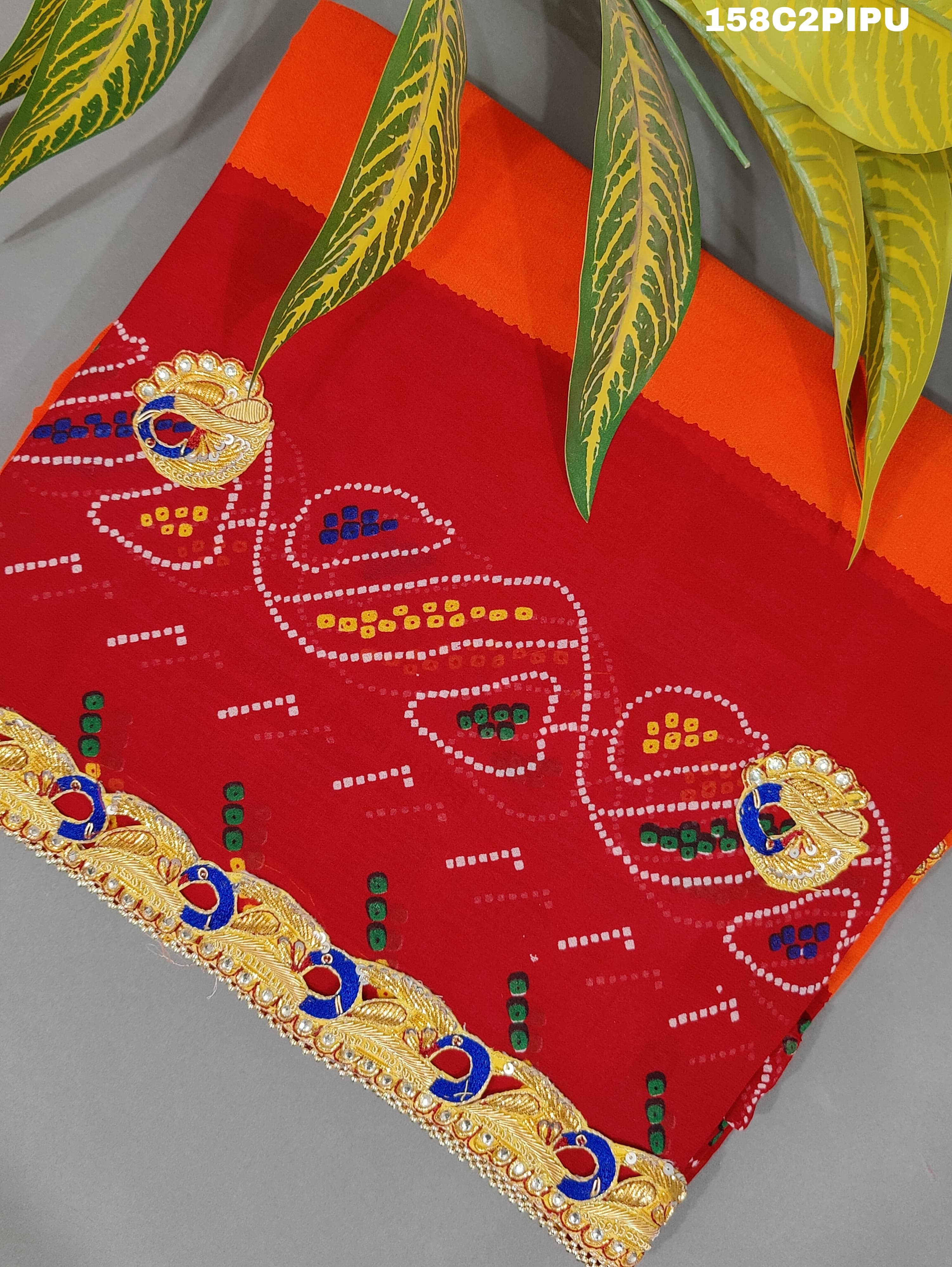 KcPc New Bhaat ki chunri Piliya Odhna Belbuti Work Piliya (Pure Georgette Fabric)