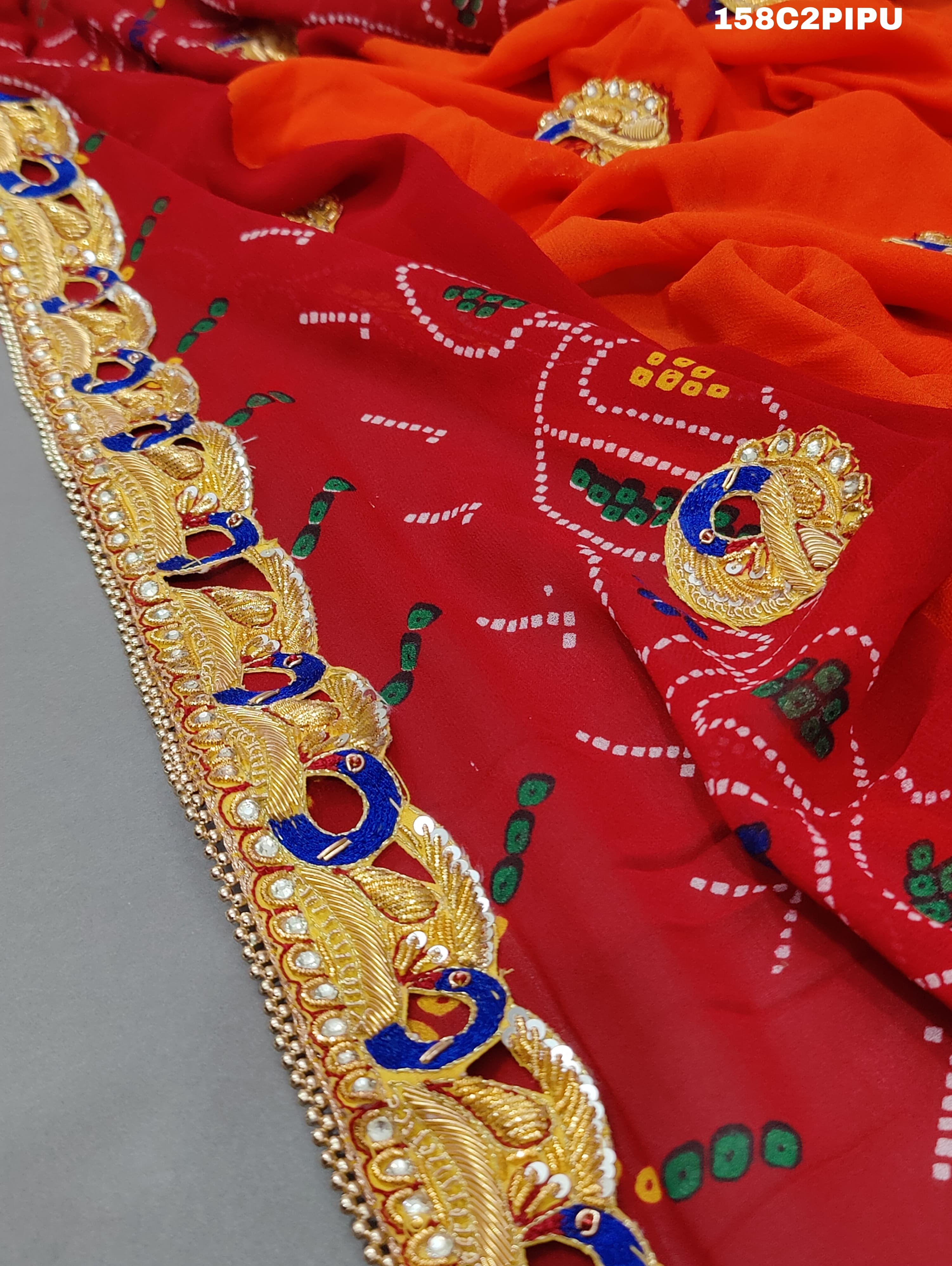 KcPc New Bhaat ki chunri Piliya Odhna Belbuti Work Piliya (Pure Georgette Fabric)