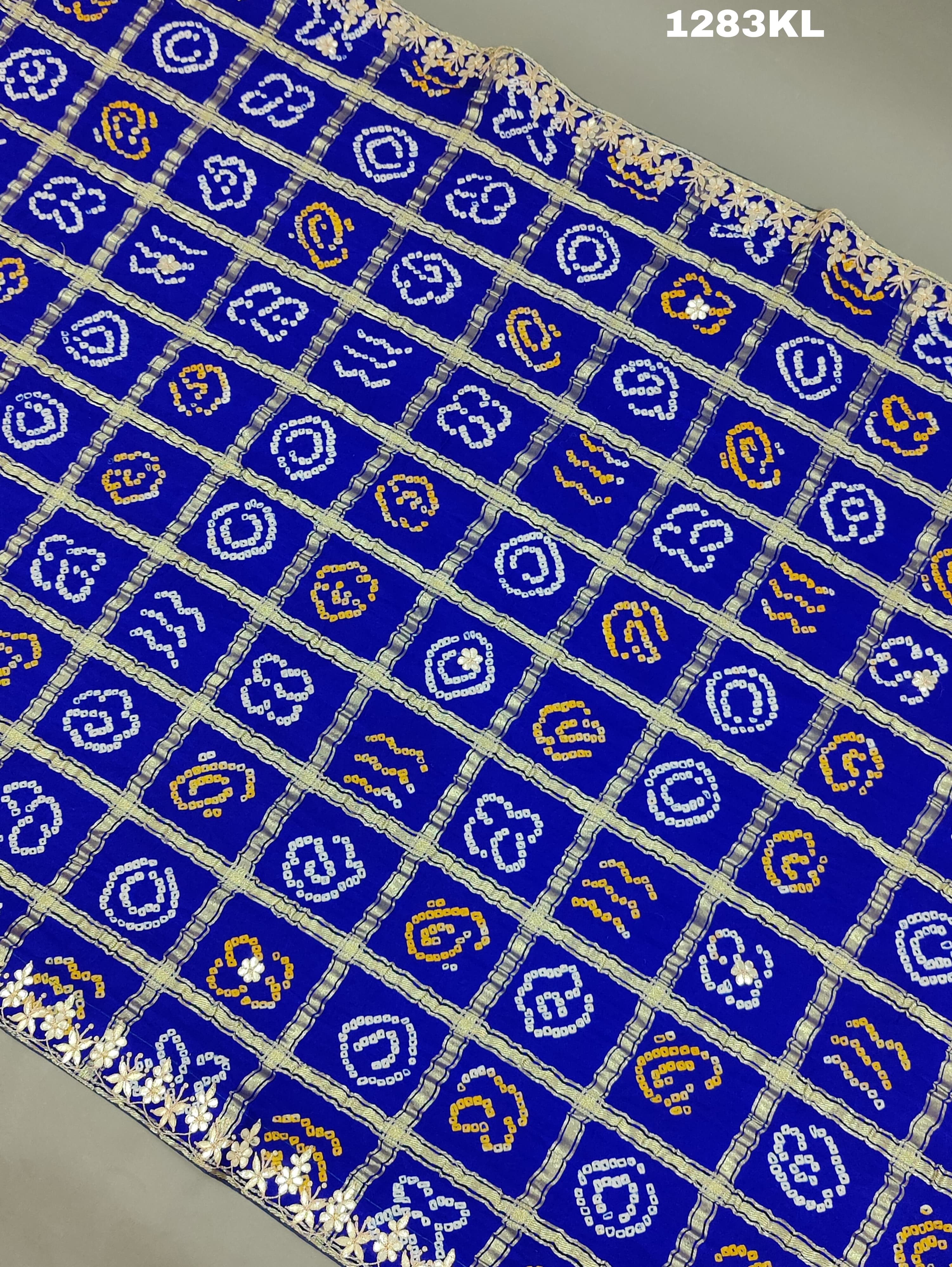 KcPc Pure Gaji Silk Bandhani Gotapatti Designer Jaipuri Traditional Dupatta satis Blue