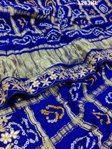 KcPc Pure Gaji Silk Bandhani Gotapatti Designer Jaipuri Traditional Dupatta satis Blue