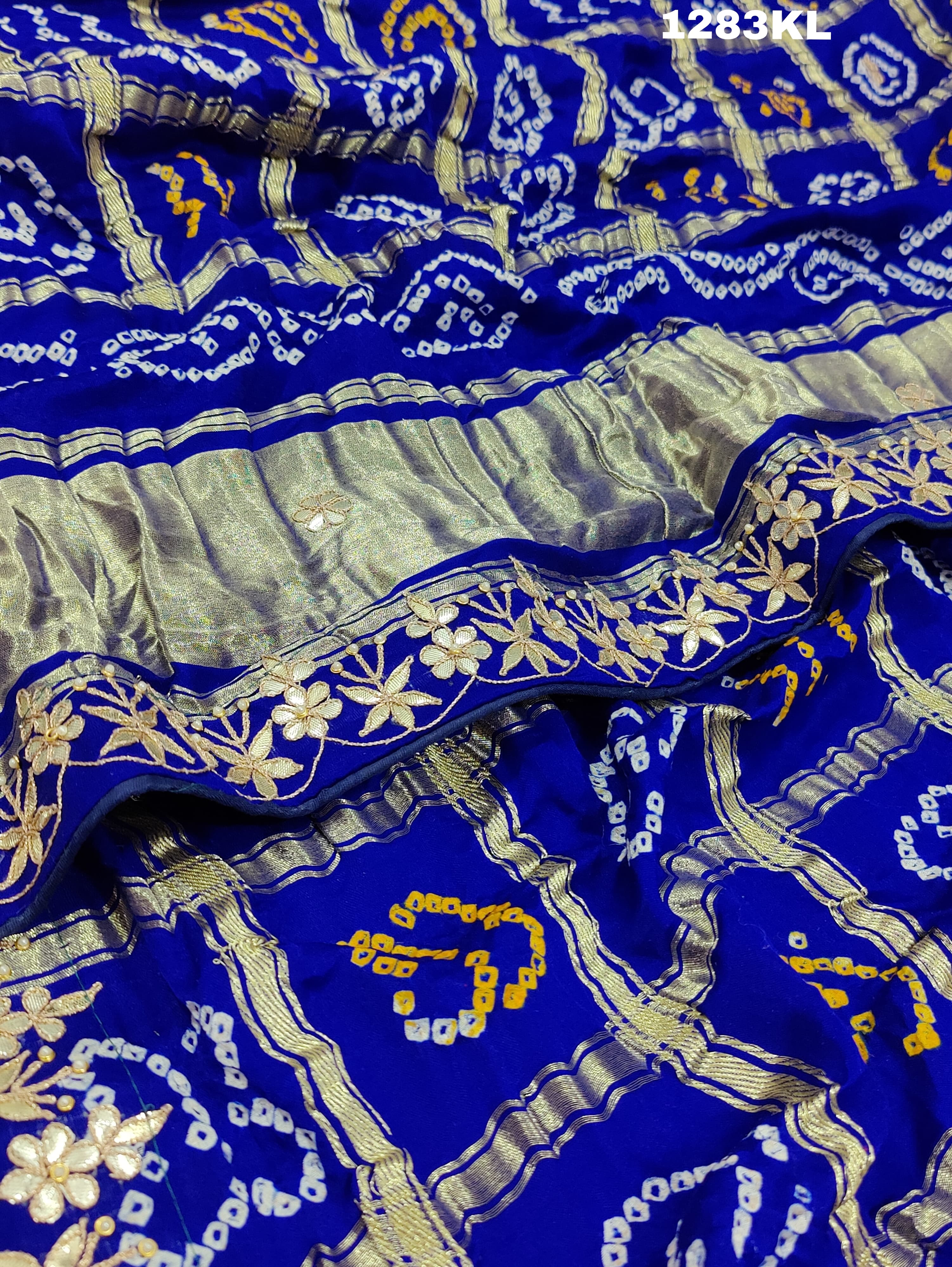 KcPc Pure Gaji Silk Bandhani Gotapatti Designer Jaipuri Traditional Dupatta satis Blue