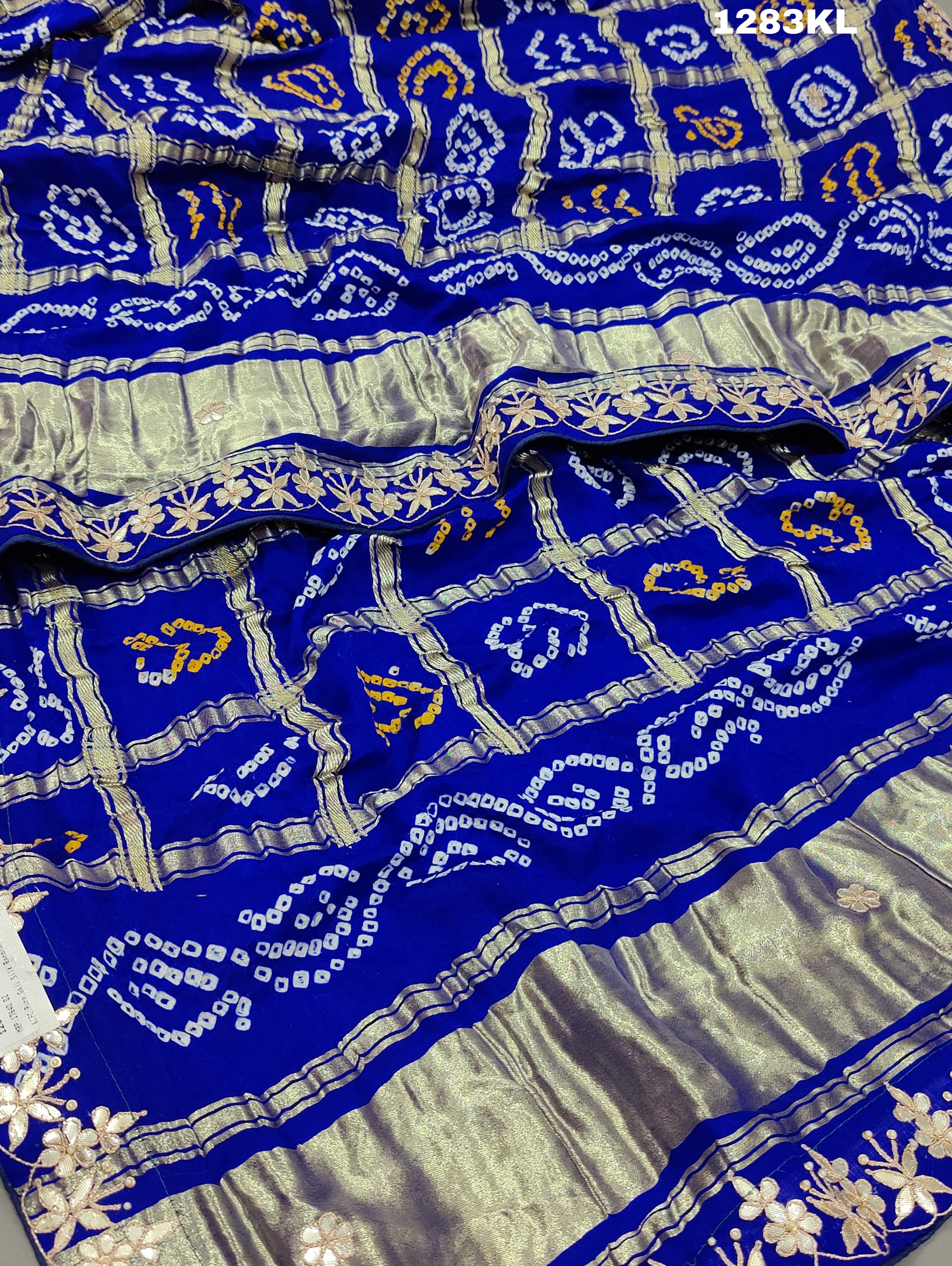 KcPc Pure Gaji Silk Bandhani Gotapatti Designer Jaipuri Traditional Dupatta satis Blue