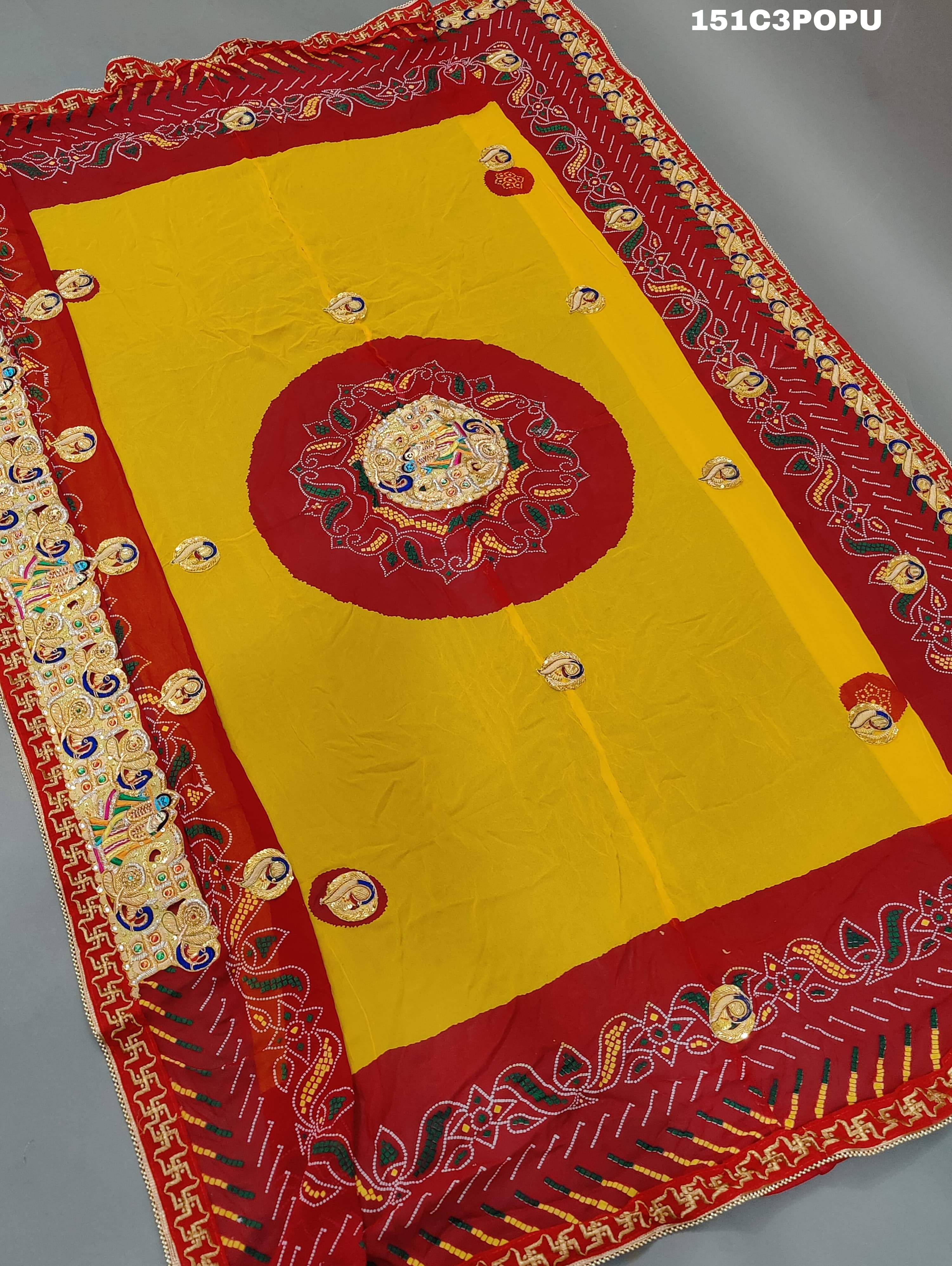 KcPc Traditional Ethnic Marwadi Belbuti Odhna Pomcha (Pure Georgette Fabric)