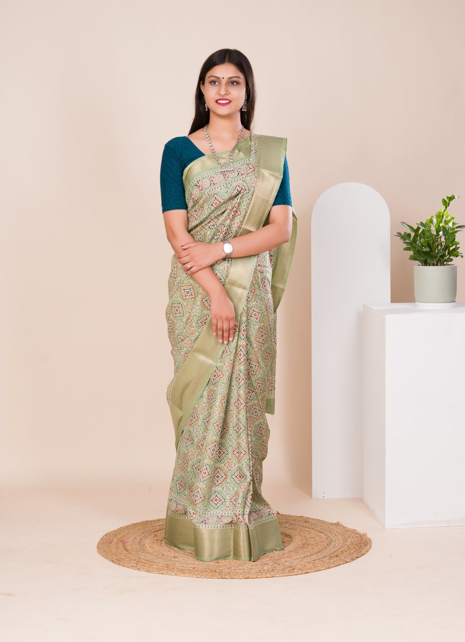 Cotton silk Ajrakh styleSaree under 1000
