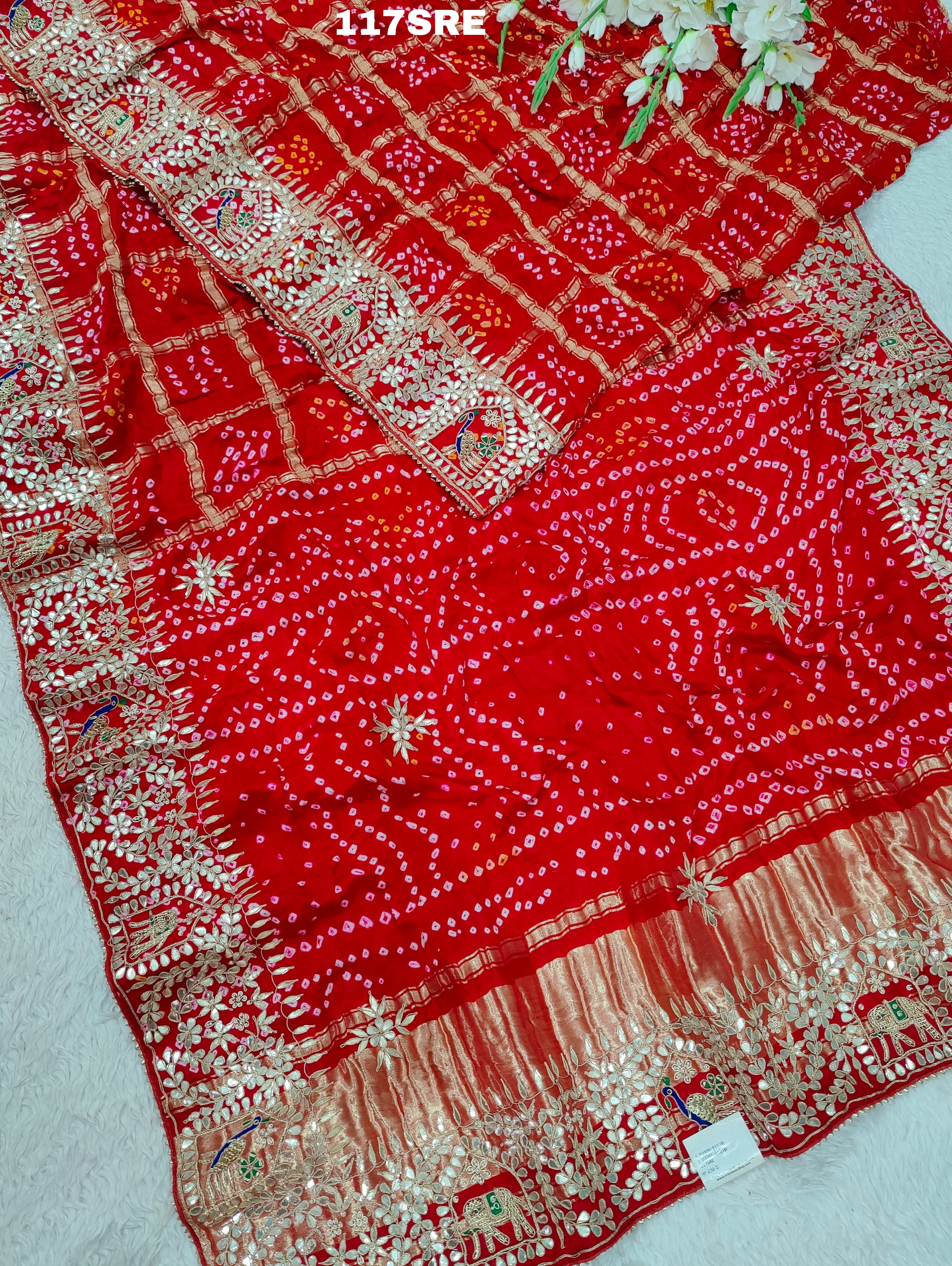 KcPc Pure Gaji Silk Bandhani Gharchola sareesRedAMT