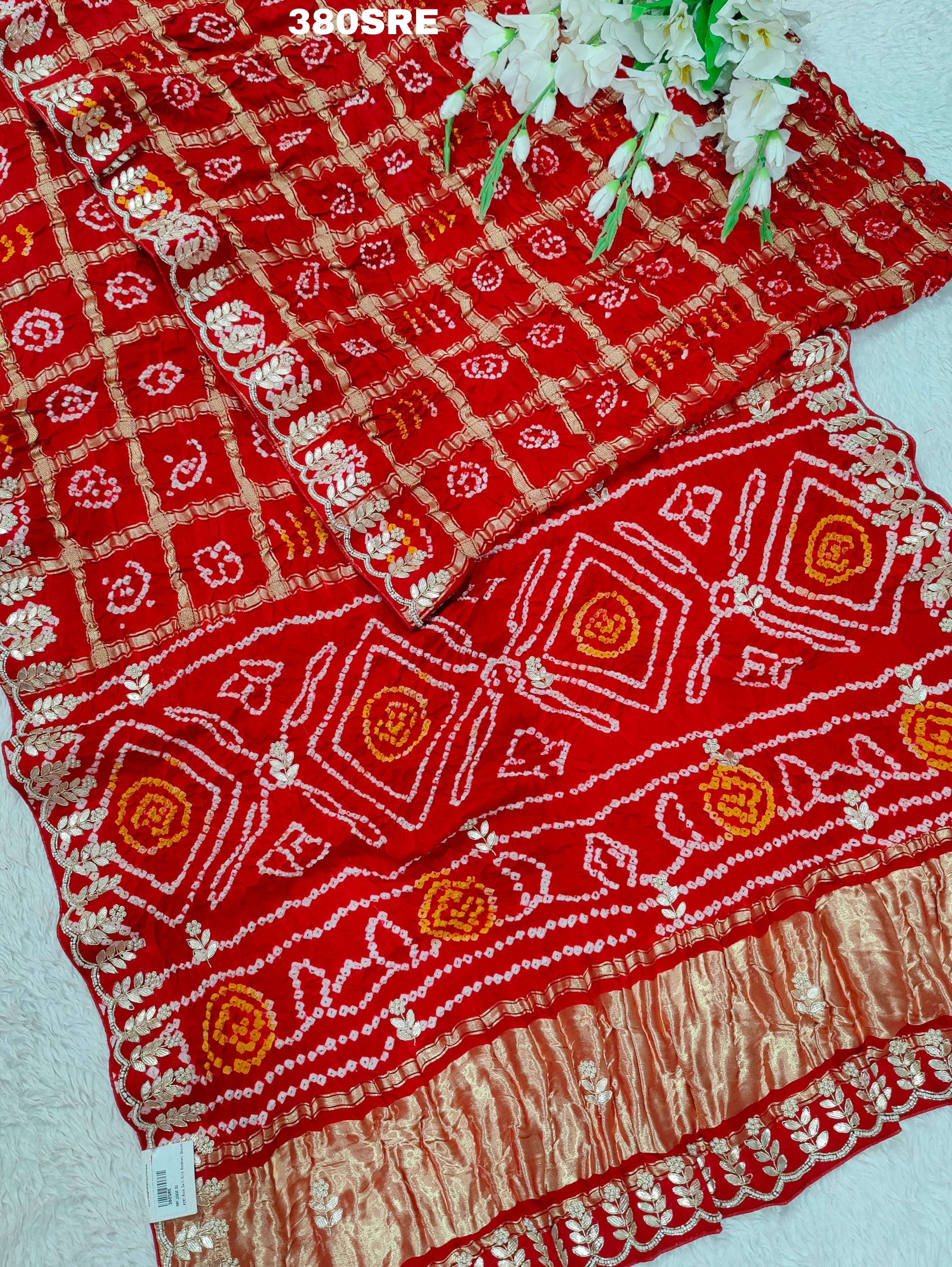 KcPc Latest Pure Gaji Silk Bandhani Ghatchola Gotapatti Saree amt Red