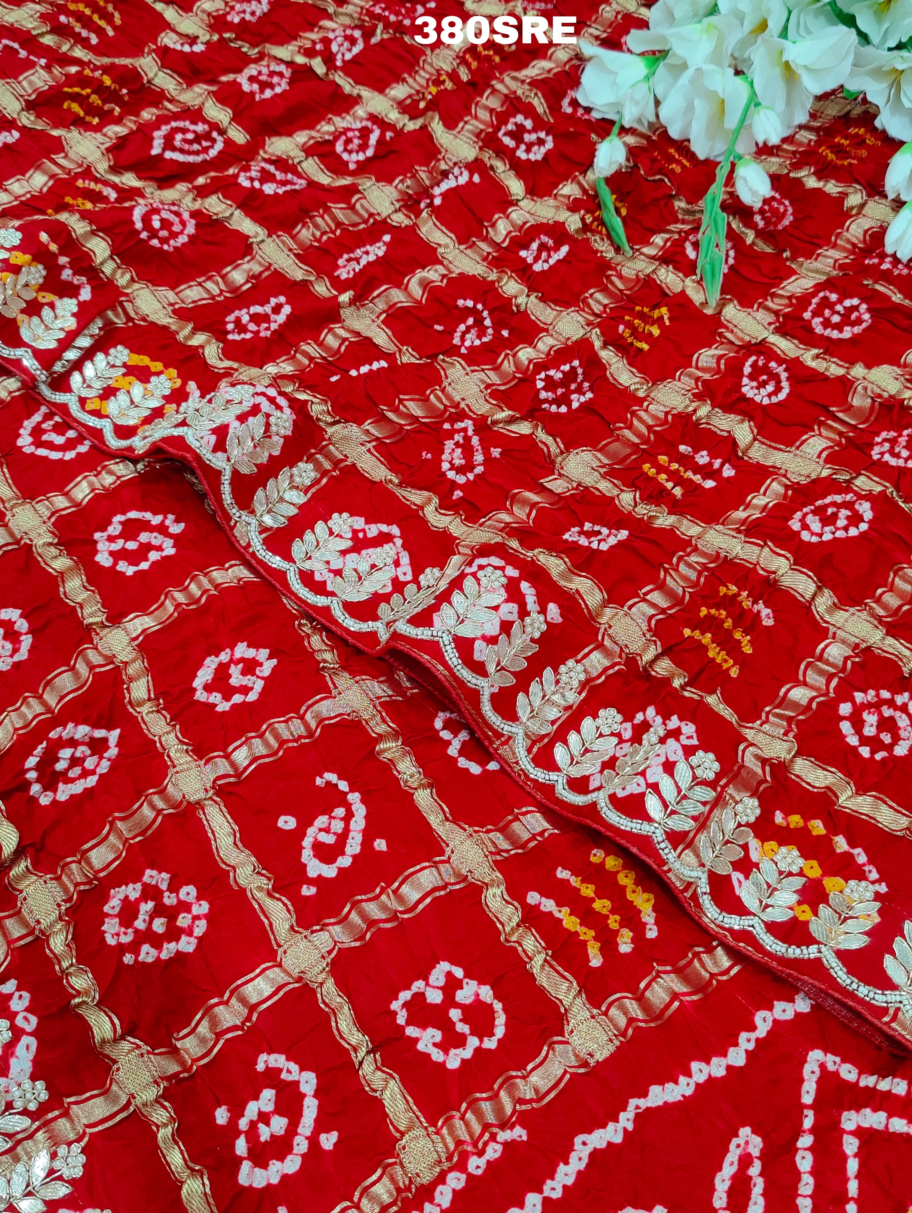 KcPc Latest Pure Gaji Silk Bandhani Ghatchola Gotapatti Saree amt Red
