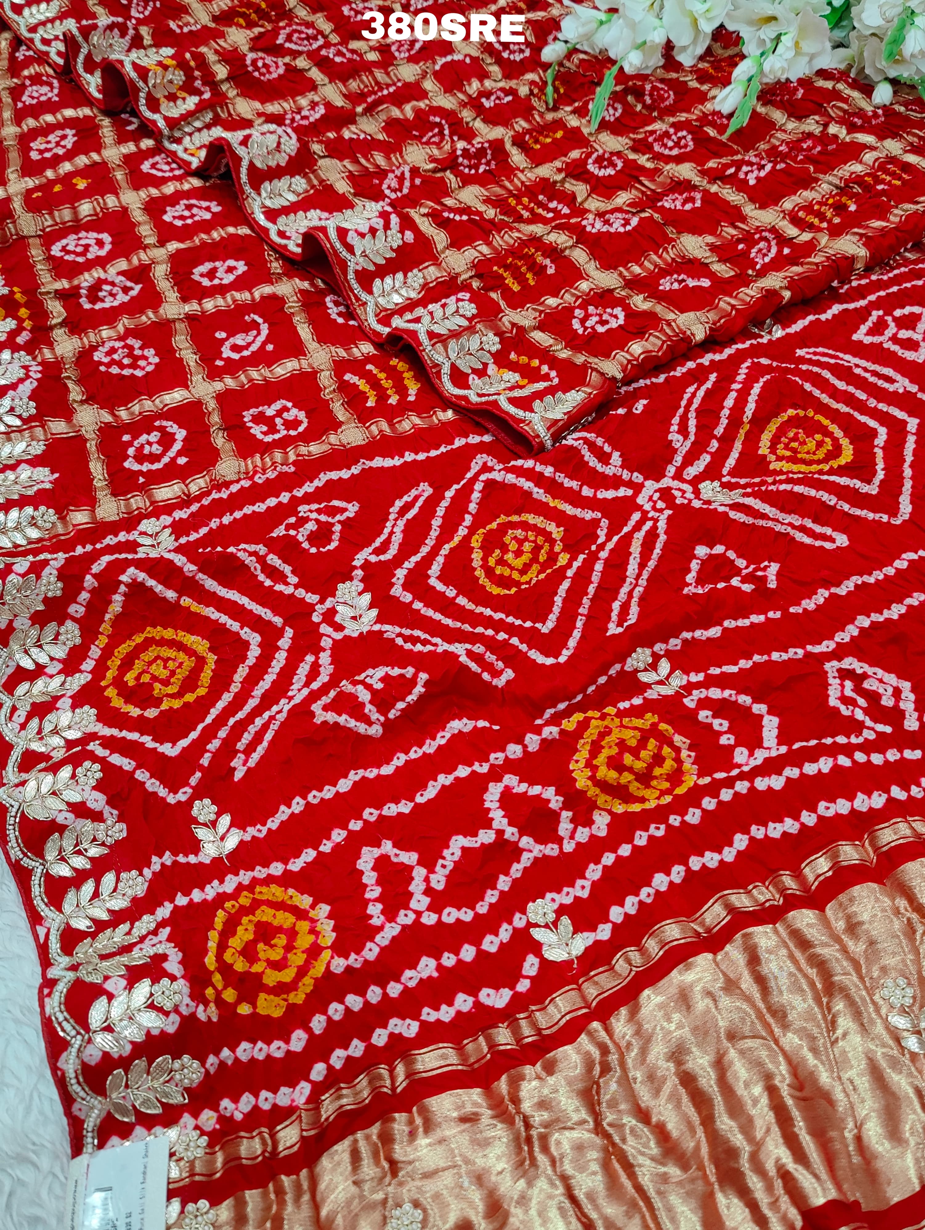 KcPc Latest Pure Gaji Silk Bandhani Ghatchola Gotapatti Saree amt Red