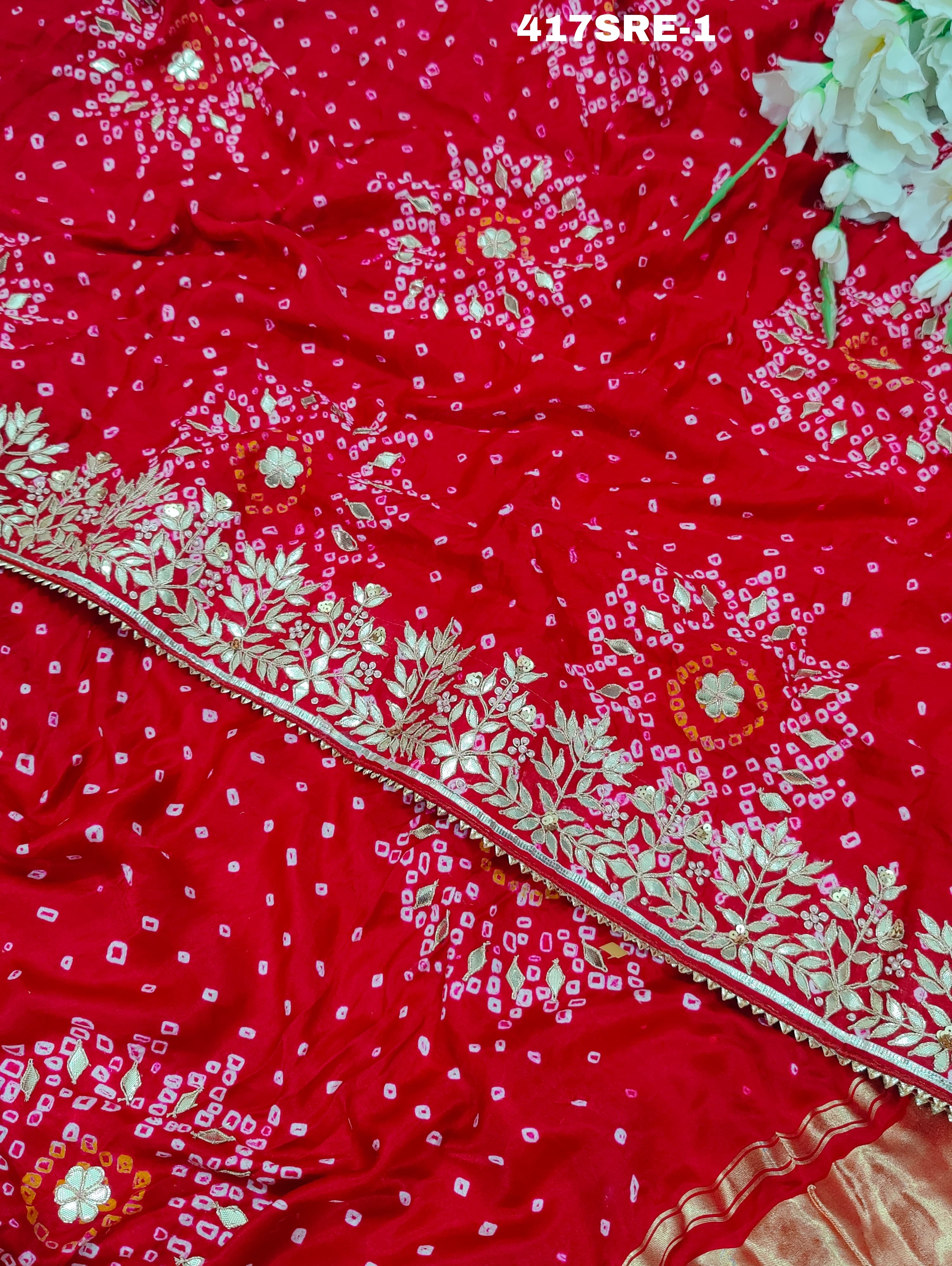 KcPc Pure Gaji Silk Bandhani Ghatchola Gotapatti SareeAMT Red
