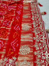 KcPc Pure Gaji Silk Bandhani Ghatchola Gotapatti SareeAMT Red