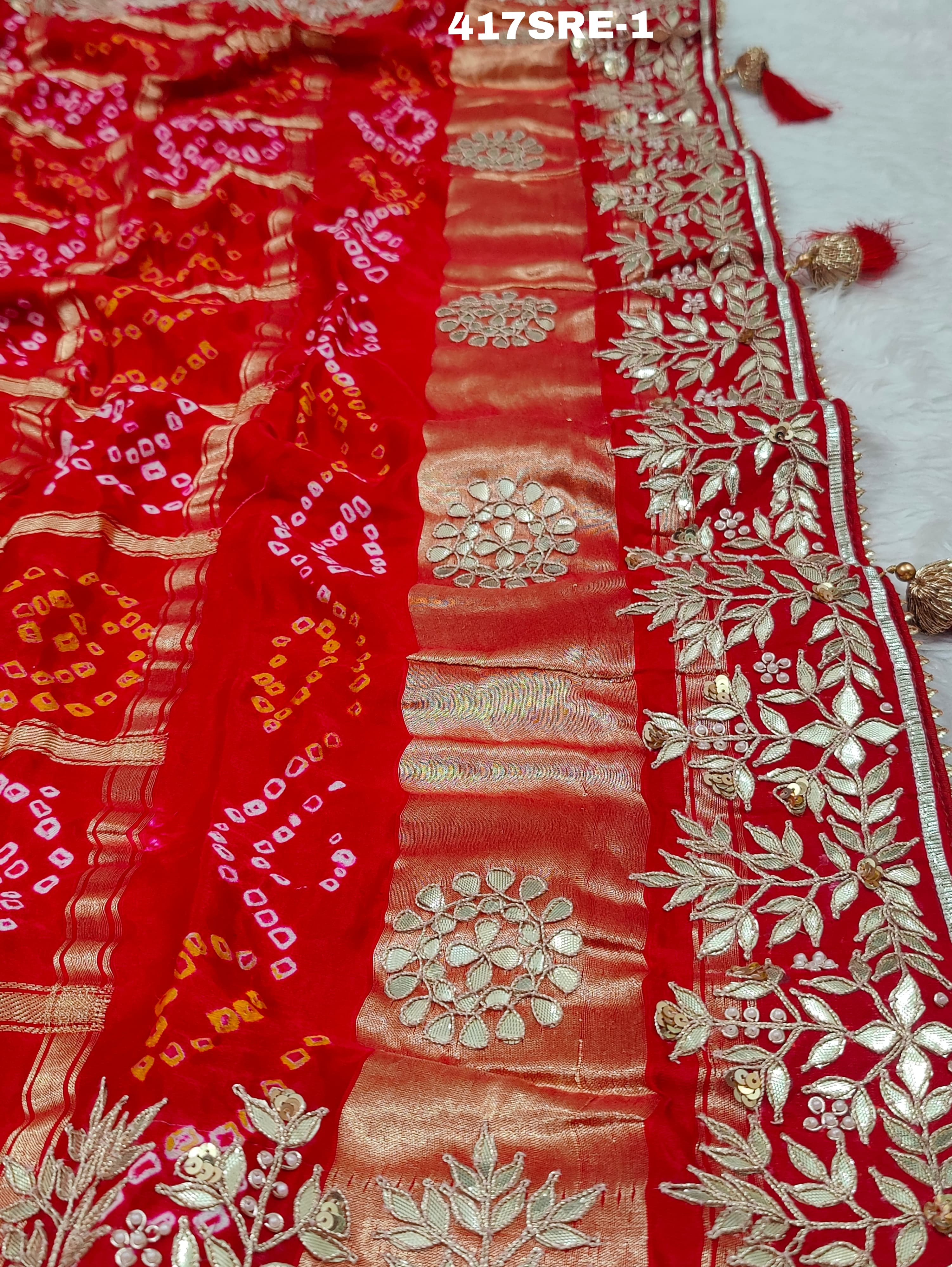 KcPc Pure Gaji Silk Bandhani Ghatchola Gotapatti SareeAMT Red