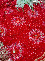 KcPc Pure Gaji Silk Bandhani Ghatchola Gotapatti SareeAMT Red