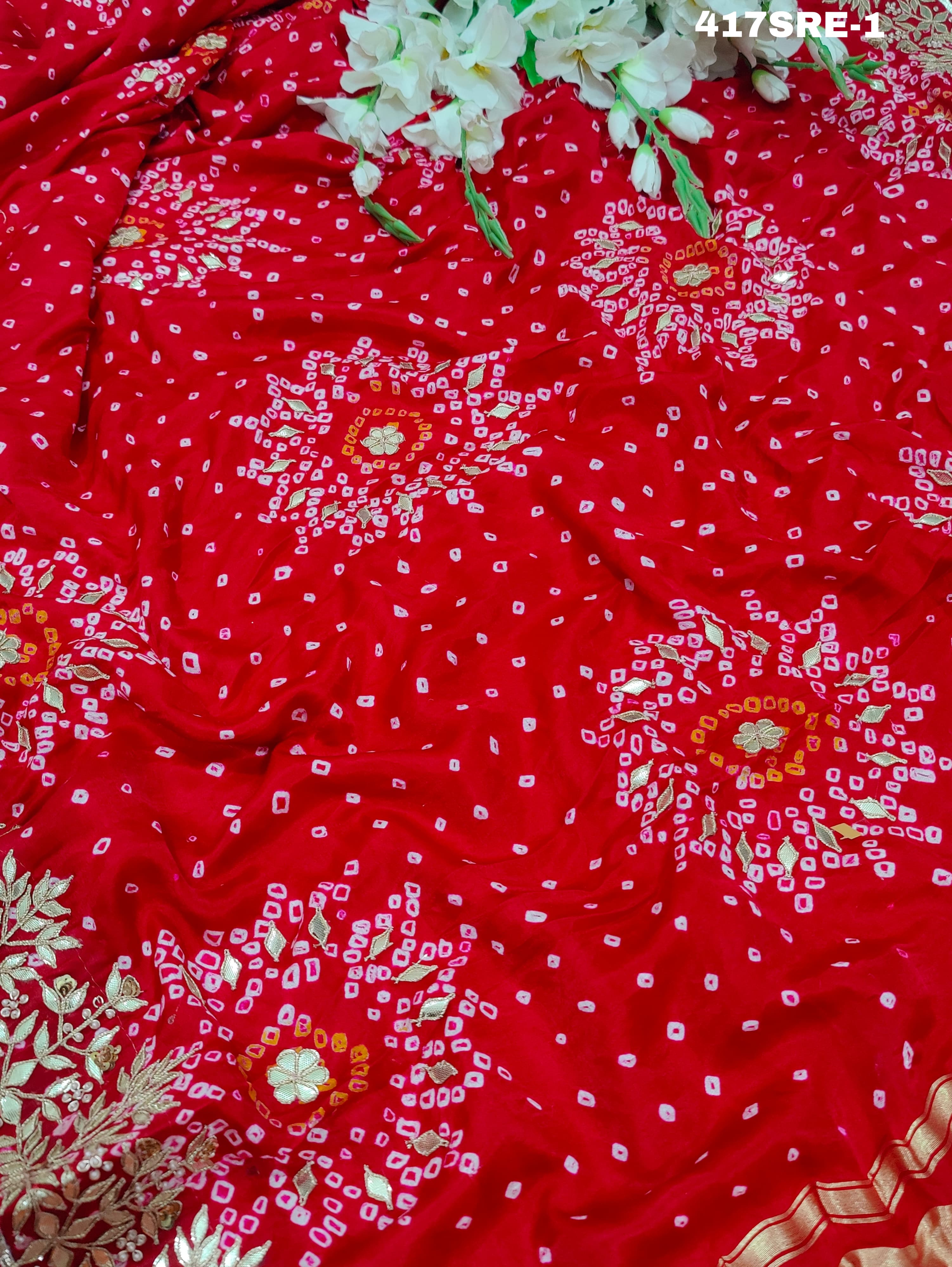 KcPc Pure Gaji Silk Bandhani Ghatchola Gotapatti SareeAMT Red