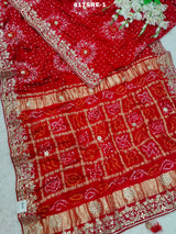 KcPc Pure Gaji Silk Bandhani Ghatchola Gotapatti SareeAMT Red