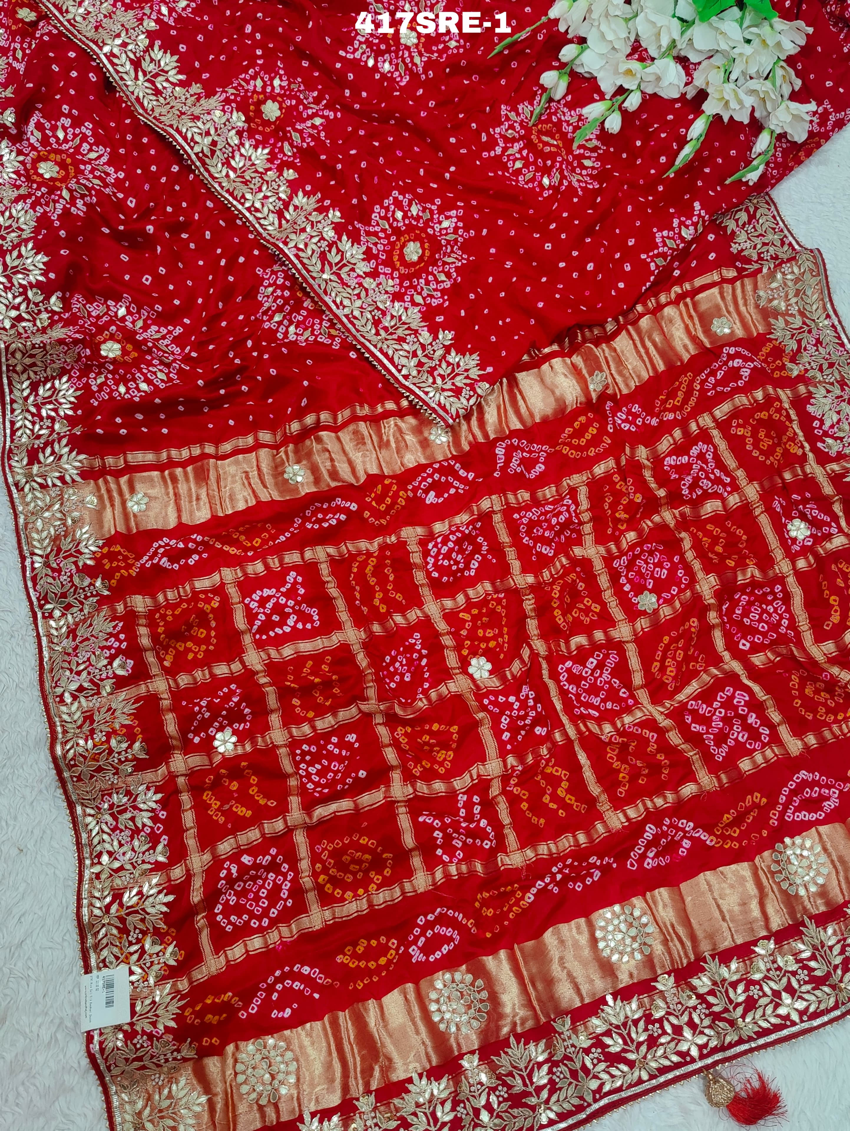 KcPc Pure Gaji Silk Bandhani Ghatchola Gotapatti SareeAMT Red