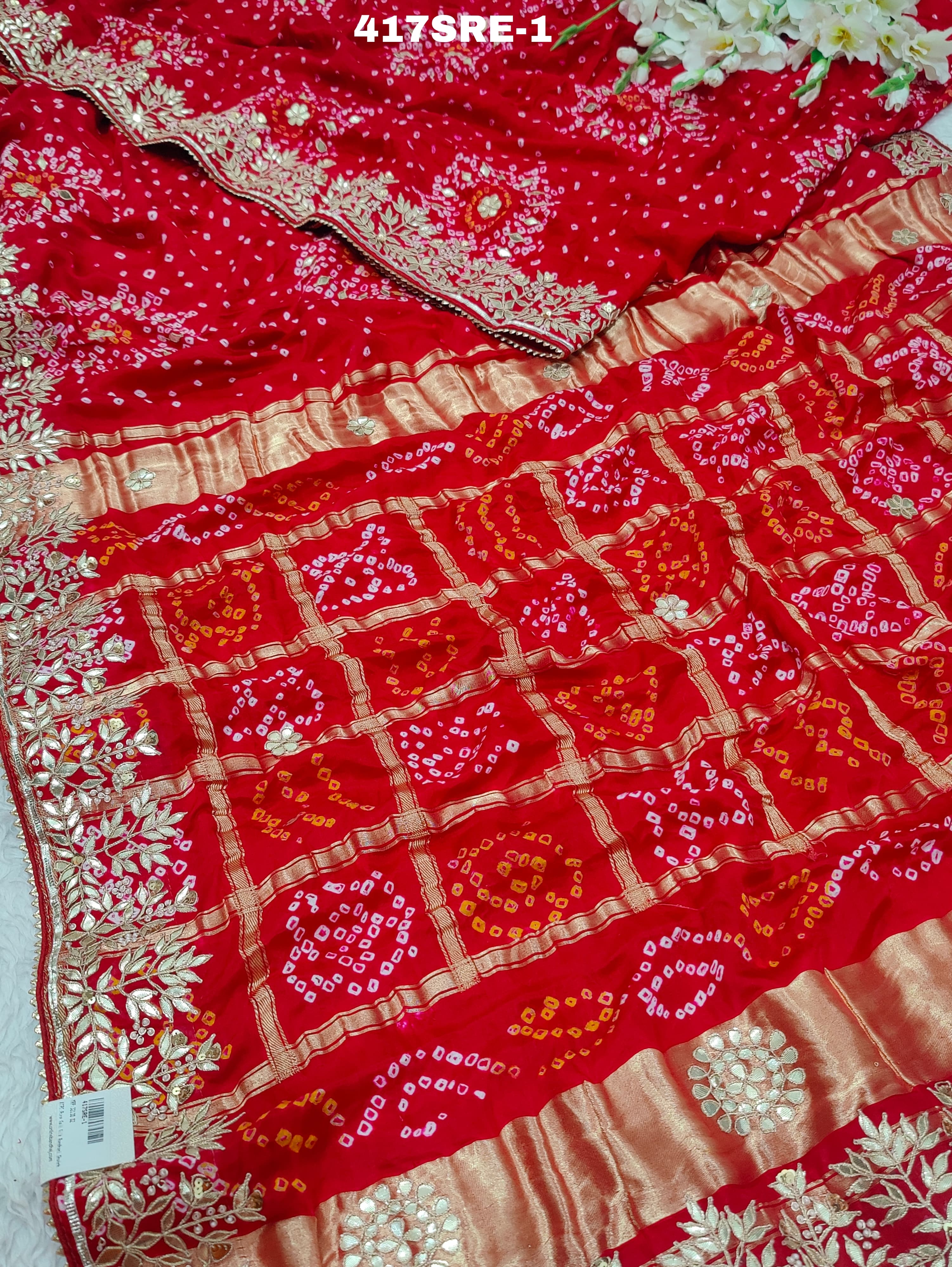 KcPc Pure Gaji Silk Bandhani Ghatchola Gotapatti SareeAMT Red