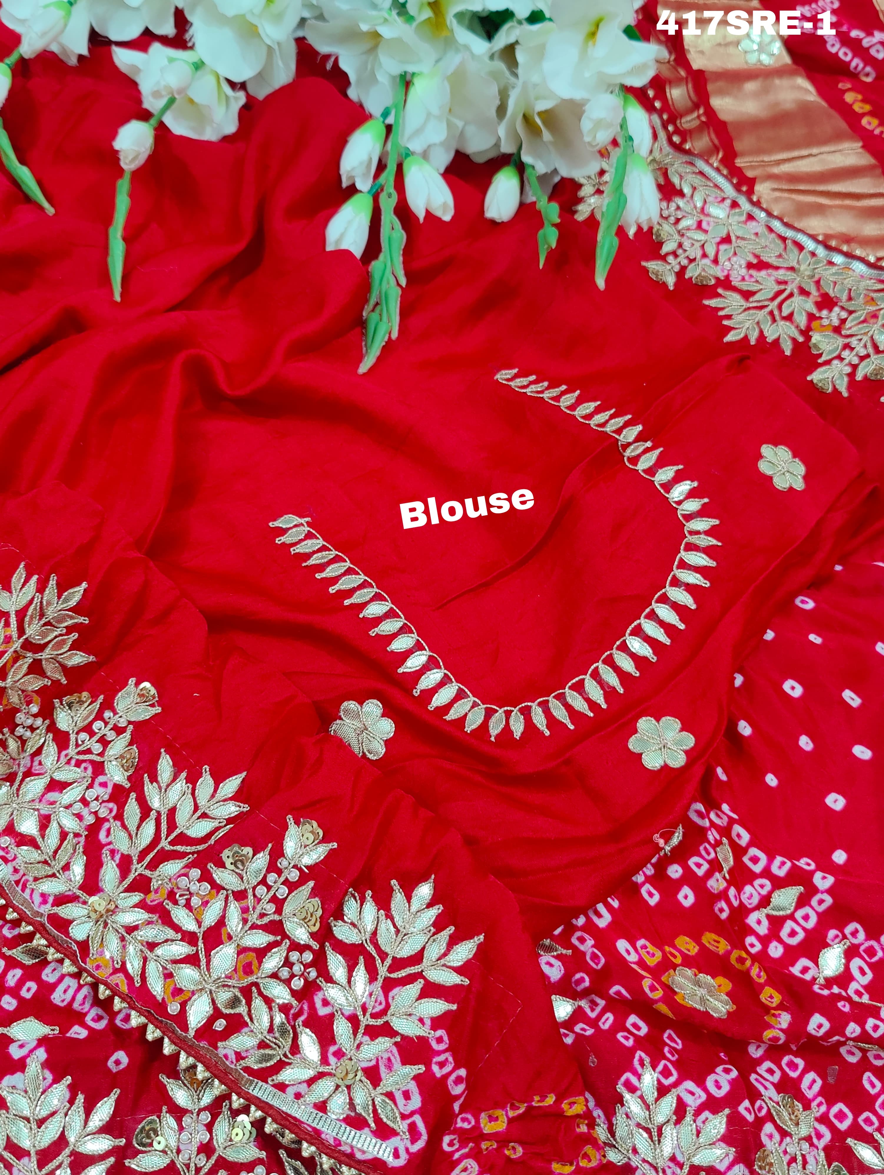 KcPc Pure Gaji Silk Bandhani Ghatchola Gotapatti SareeAMT Red