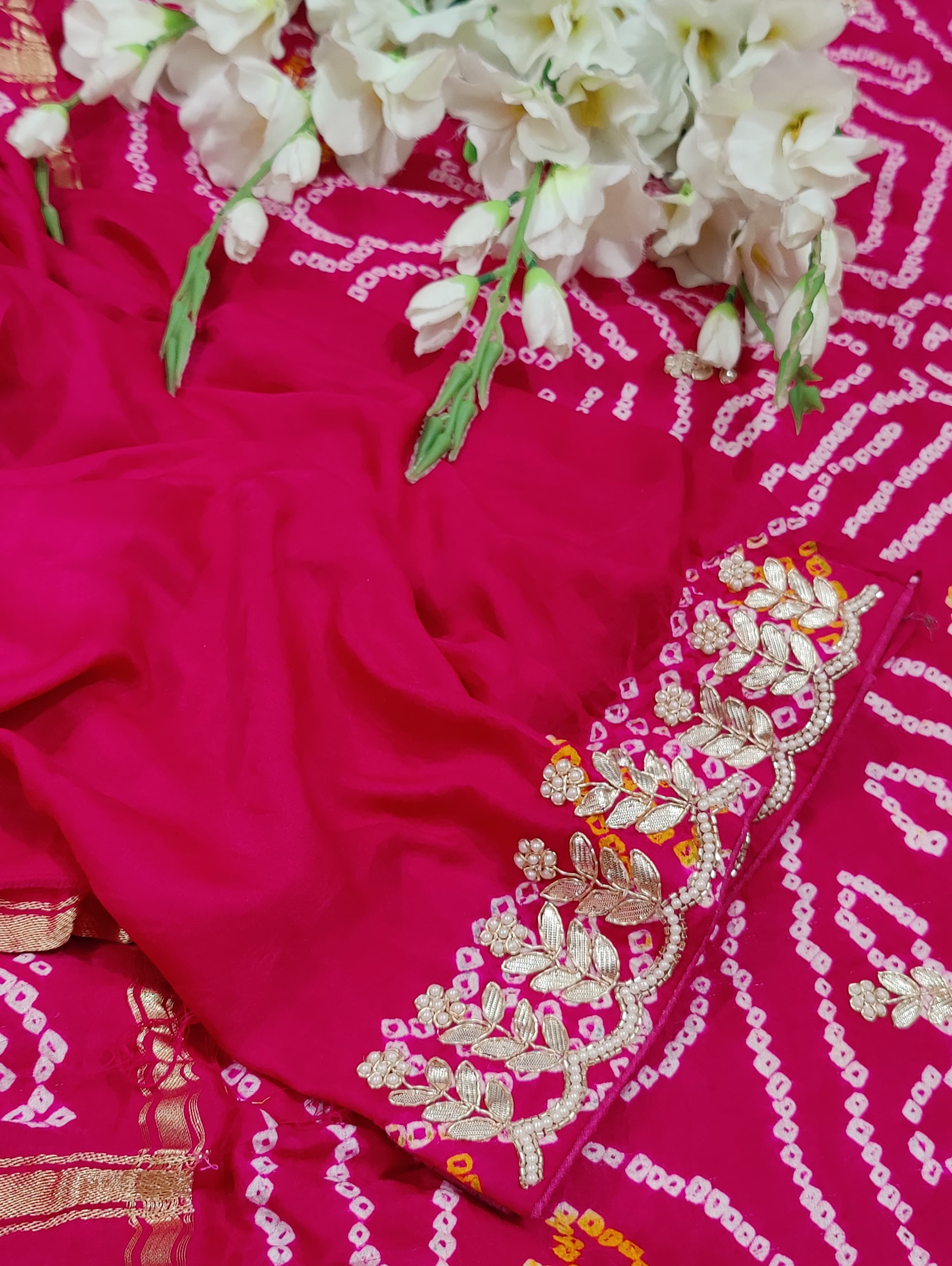 KcPc Pure Gaji Silk Bandhani Ghatchola Gotapatti Sareeamt