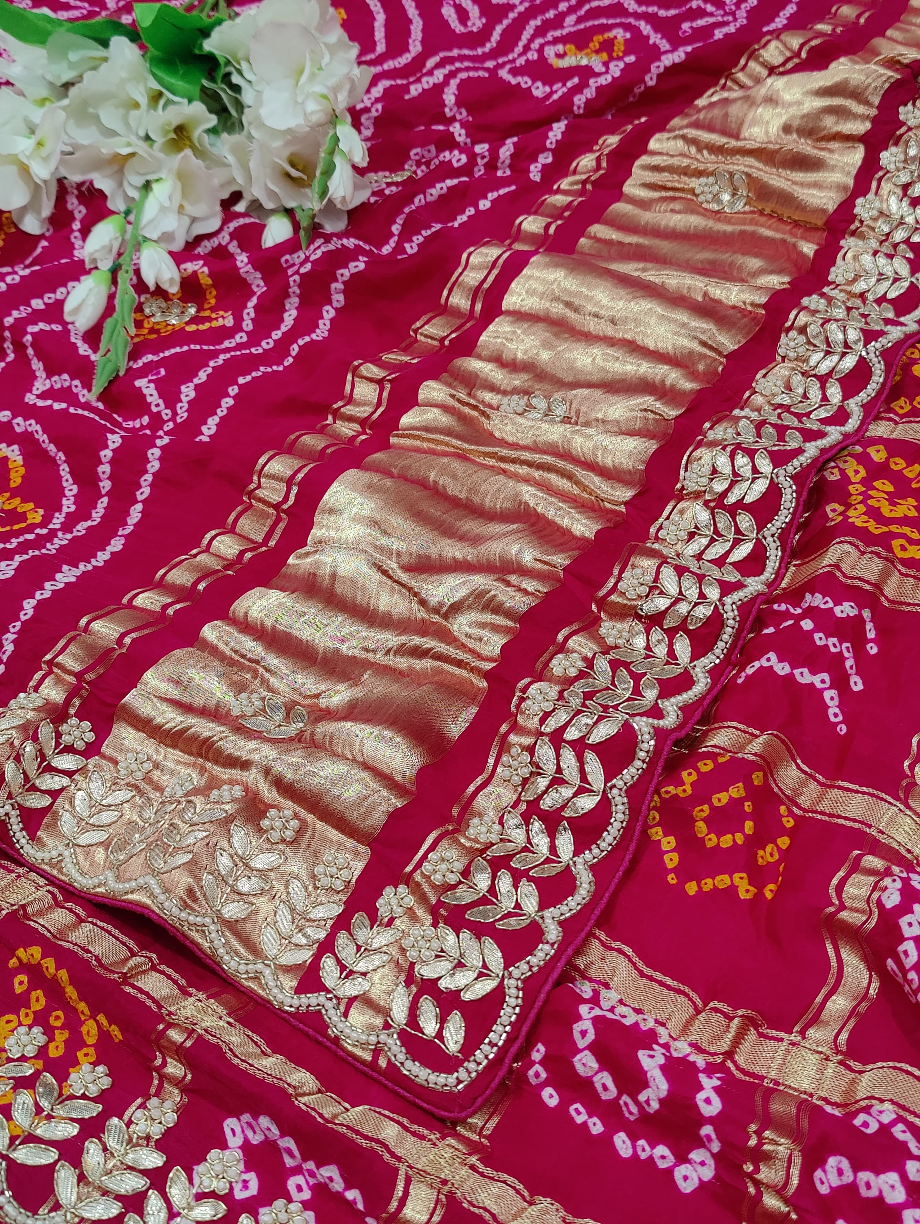 KcPc Pure Gaji Silk Bandhani Ghatchola Gotapatti Sareeamt