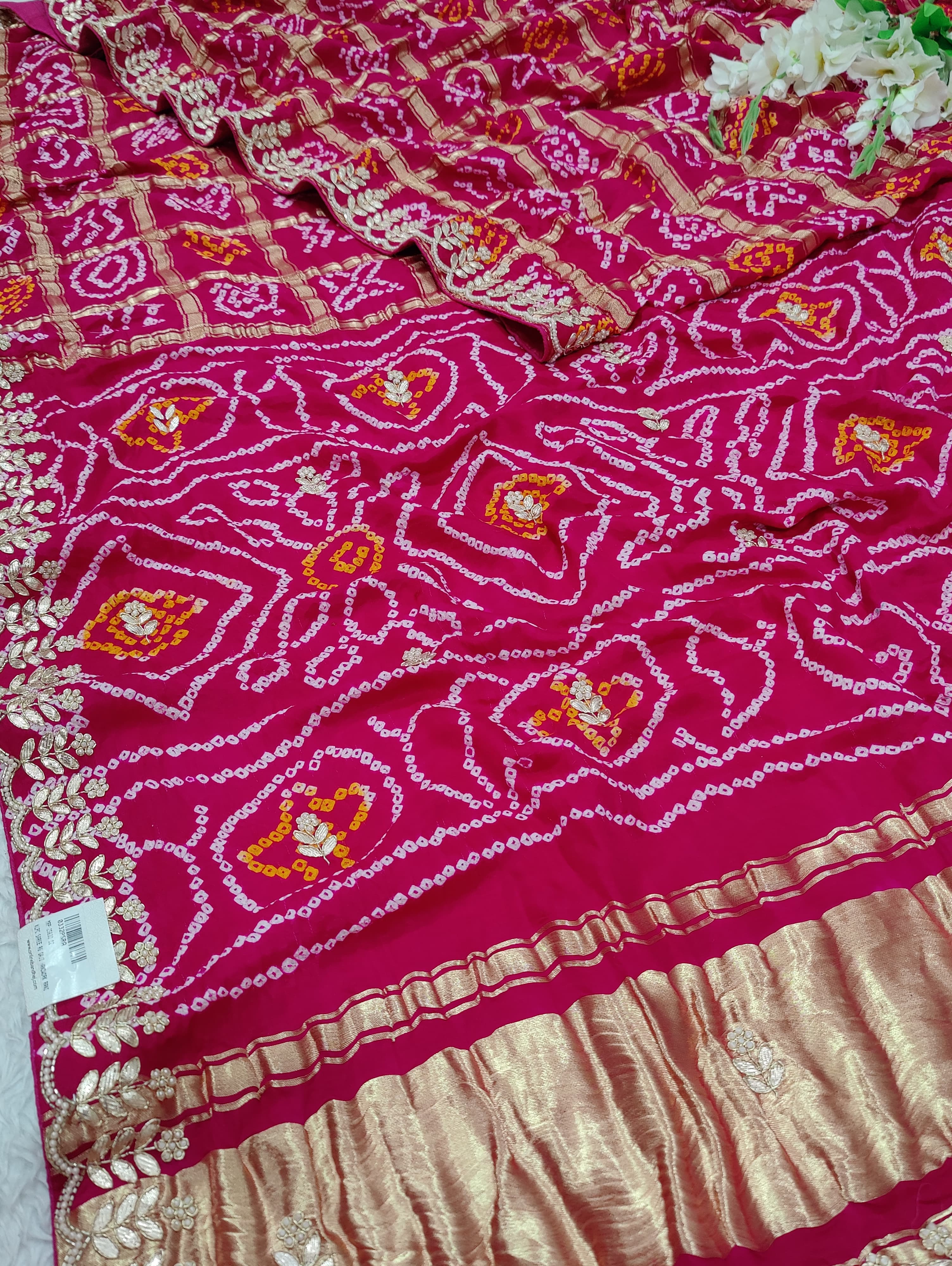 KcPc Pure Gaji Silk Bandhani Ghatchola Gotapatti Sareeamt
