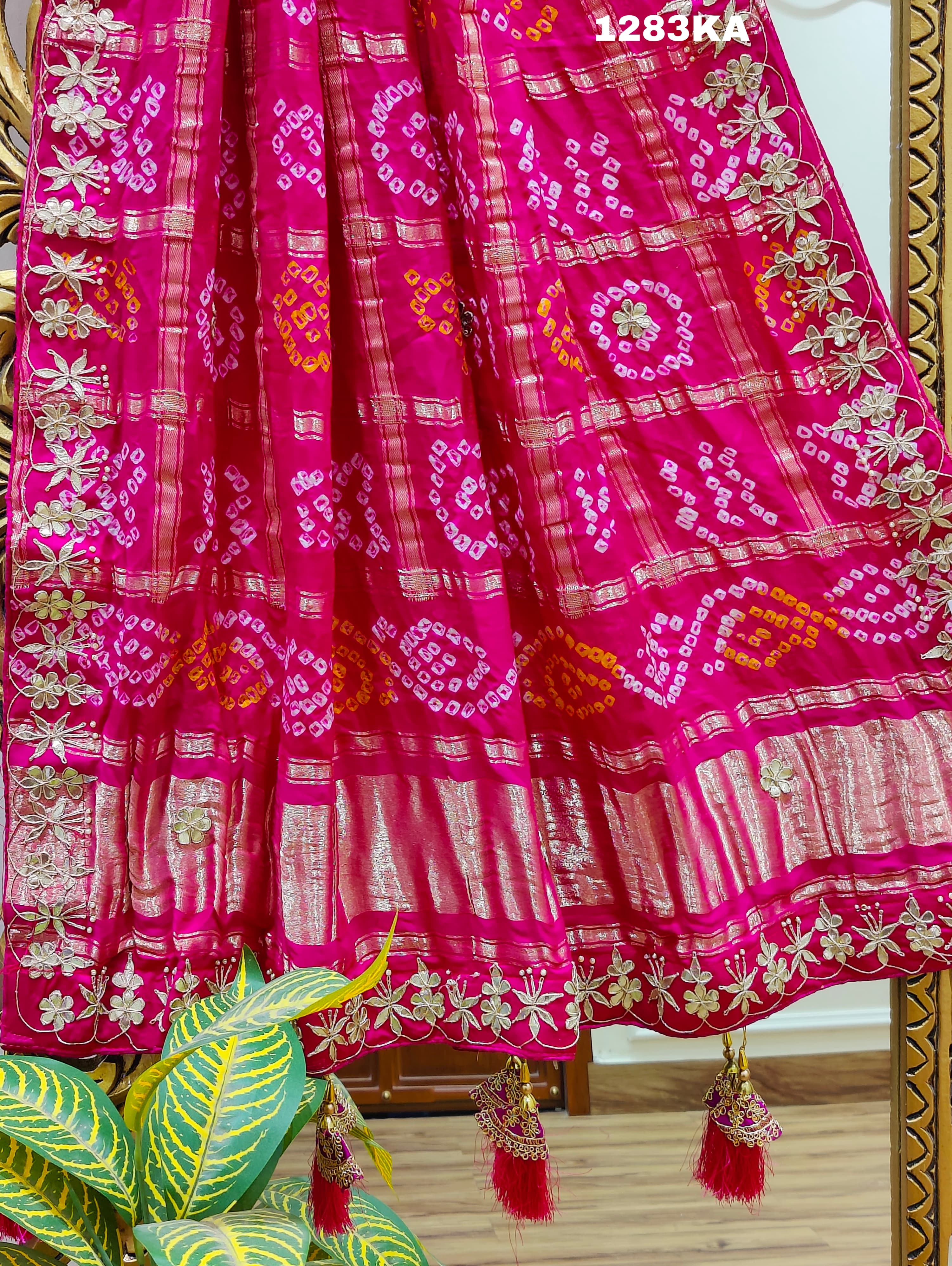 KcPc Pure Gaji Silk Bandhani Gotapatti Designer Jaipuri Traditional Dupatta satis Rani