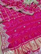 beautiful saree is made of soft Pure Gaji Silk with a traditional Bandhani style design