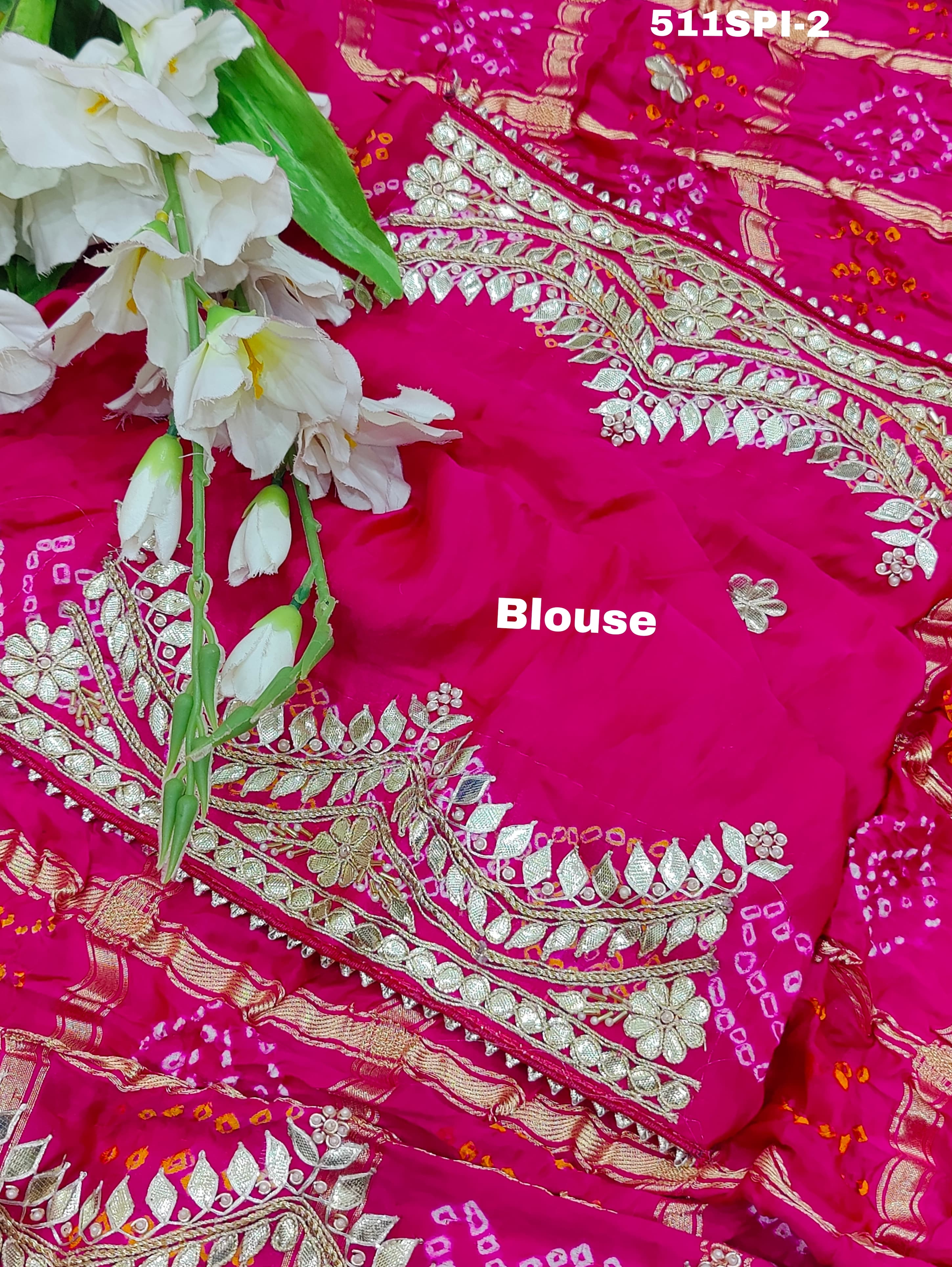 beautiful saree is made of soft Pure Gaji Silk with a traditional Bandhani style design
