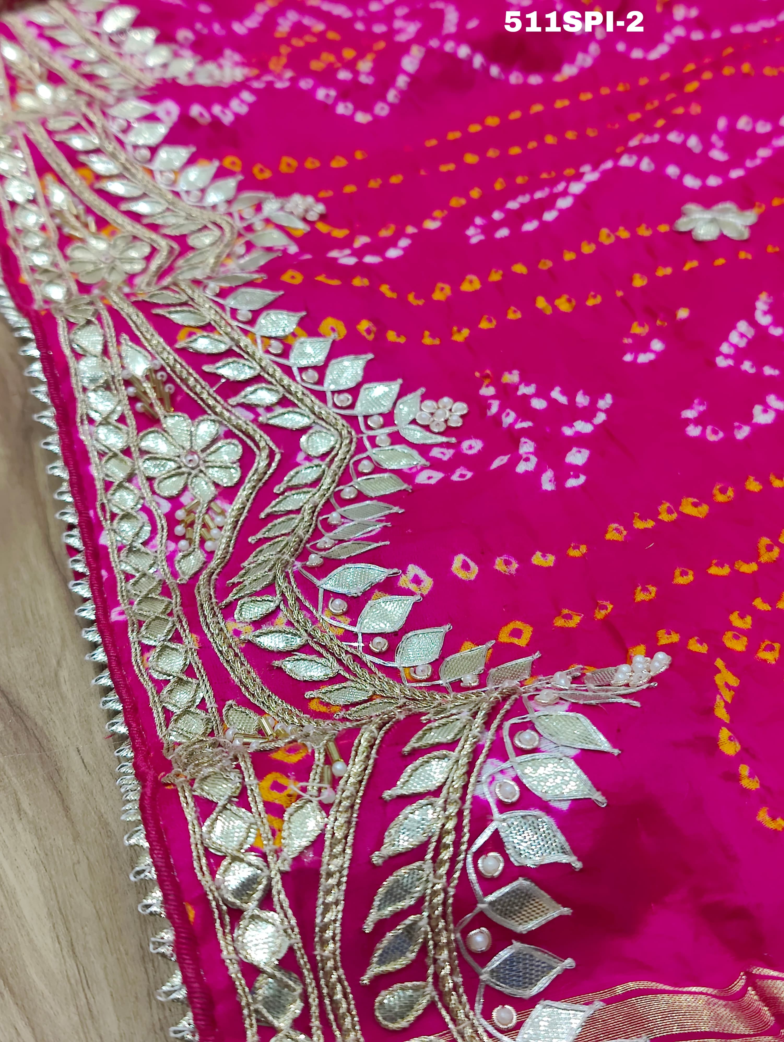 beautiful saree is made of soft Pure Gaji Silk with a traditional Bandhani style design