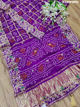 KcPc Pure Gaji Silk Bandhani Ghatchola Heavy Gotapatti Work Saree BTUPurple