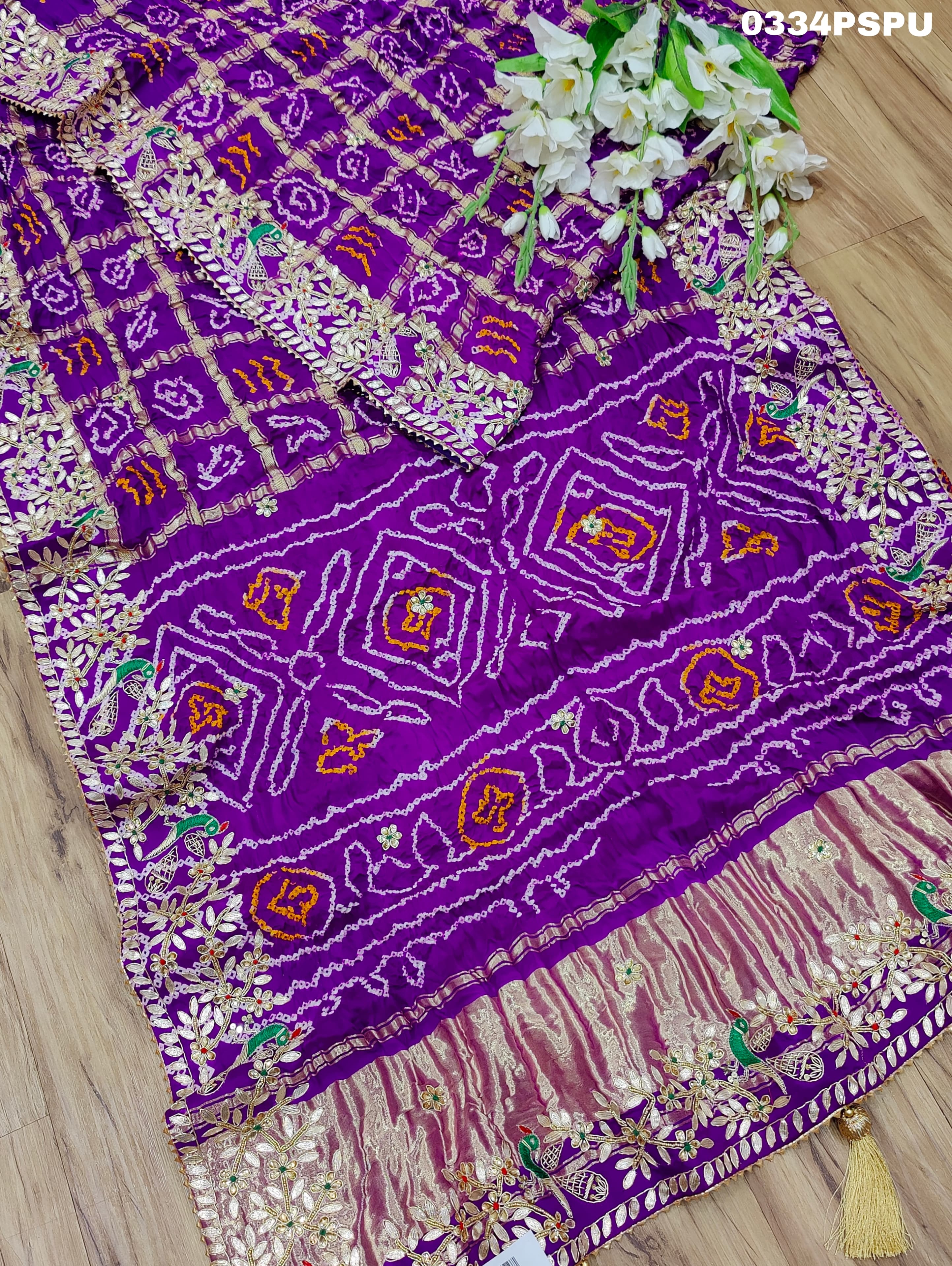 KcPc Pure Gaji Silk Bandhani Ghatchola Heavy Gotapatti Work Saree BTUPurple