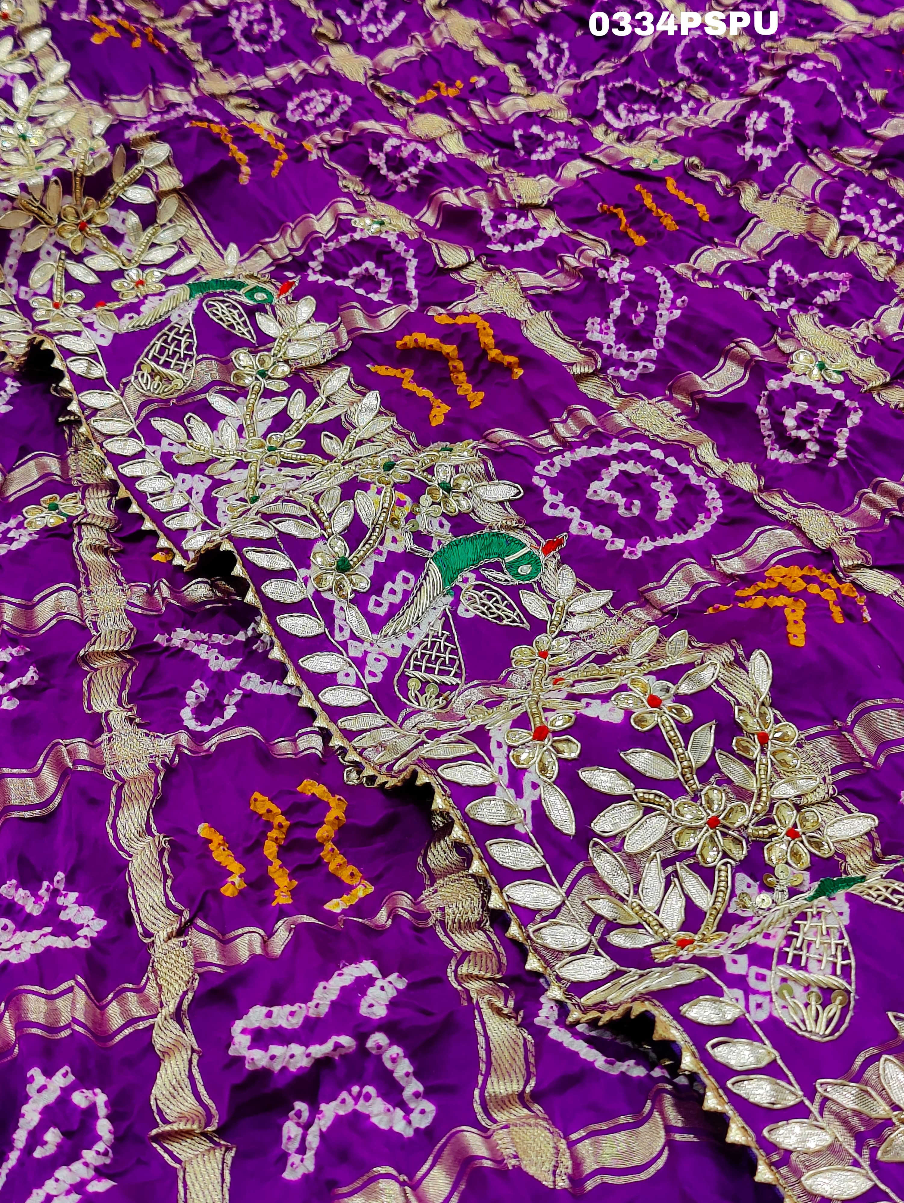 KcPc Pure Gaji Silk Bandhani Ghatchola Heavy Gotapatti Work Saree BTUPurple