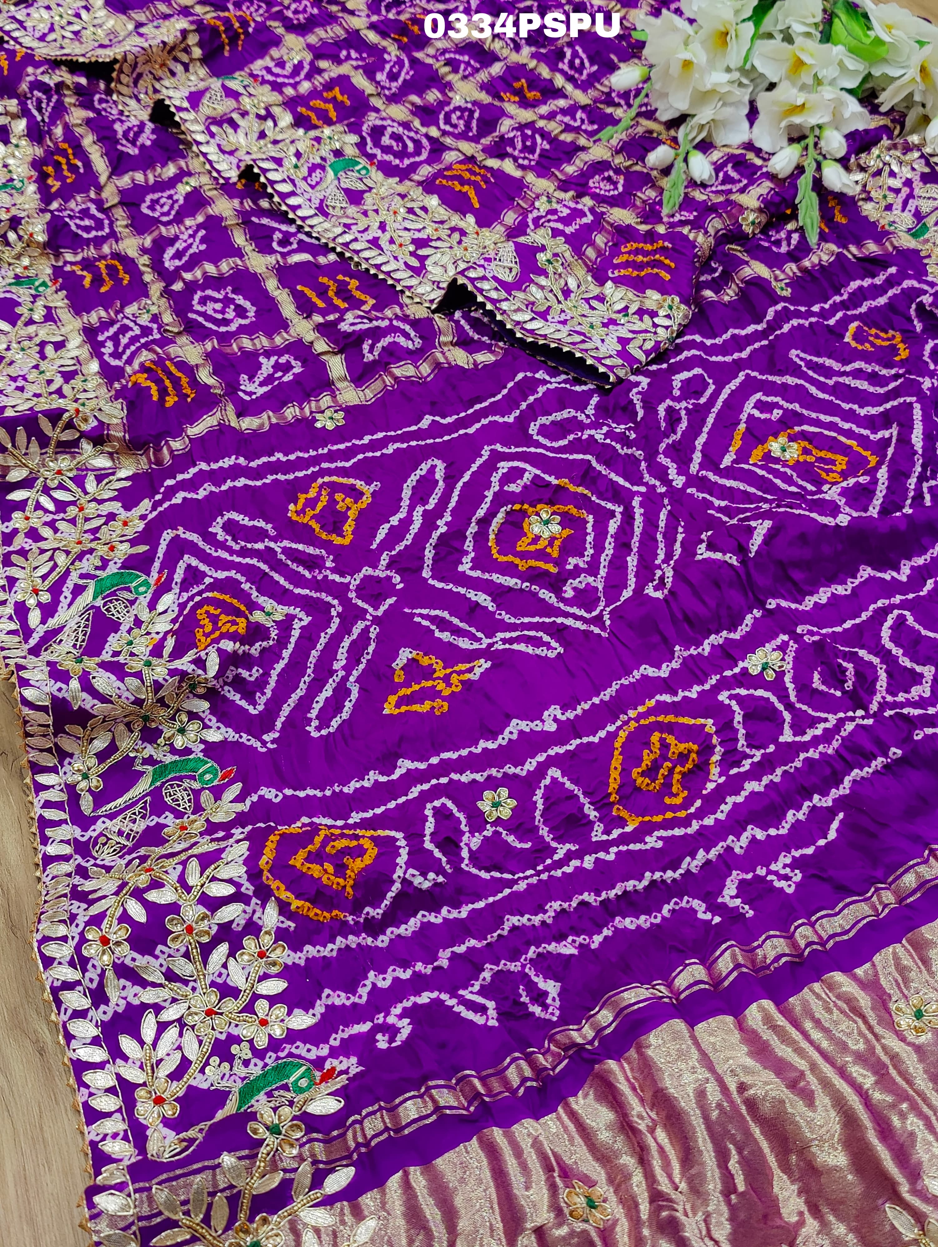KcPc Pure Gaji Silk Bandhani Ghatchola Heavy Gotapatti Work Saree BTUPurple