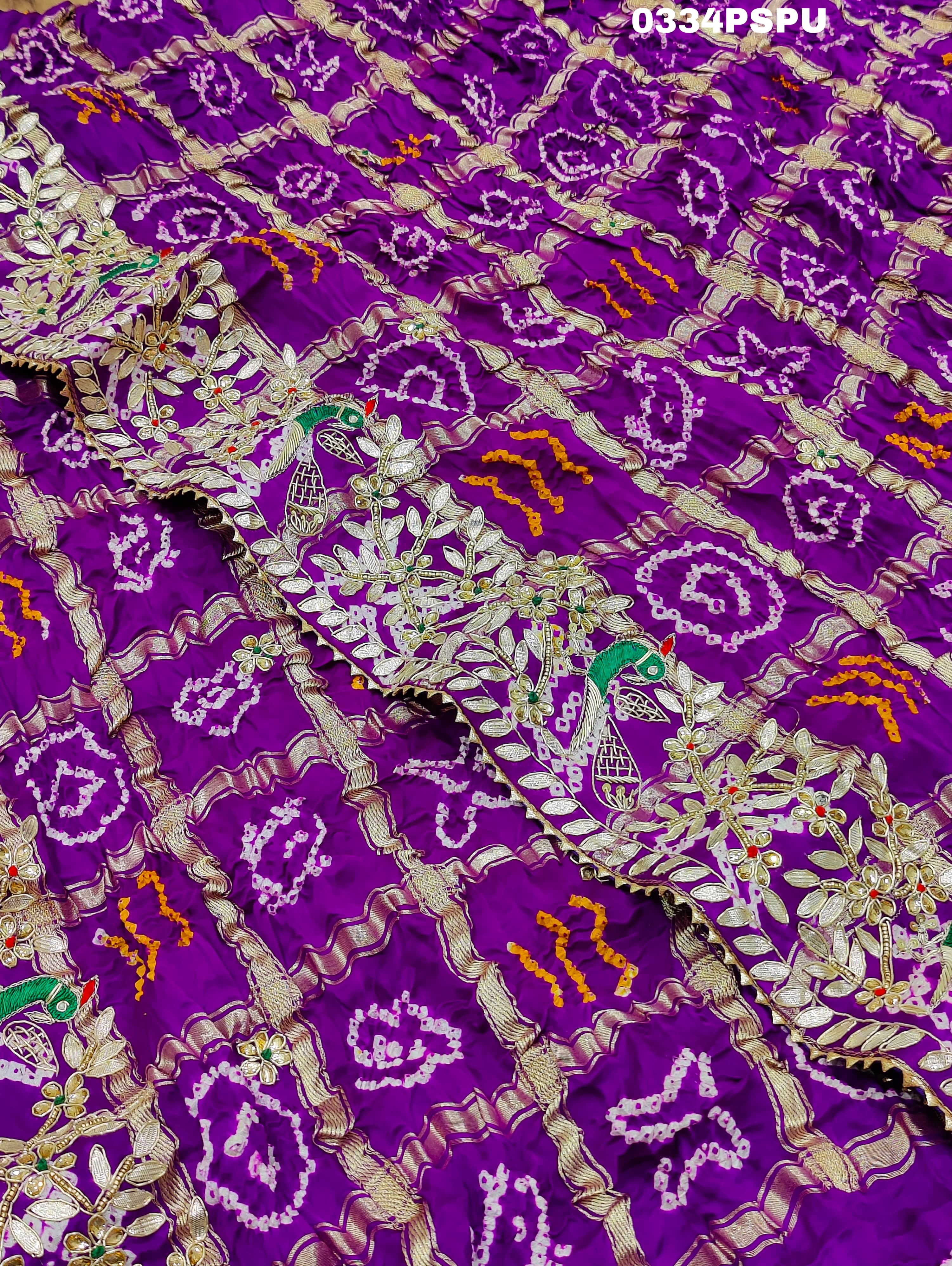 KcPc Pure Gaji Silk Bandhani Ghatchola Heavy Gotapatti Work Saree BTUPurple