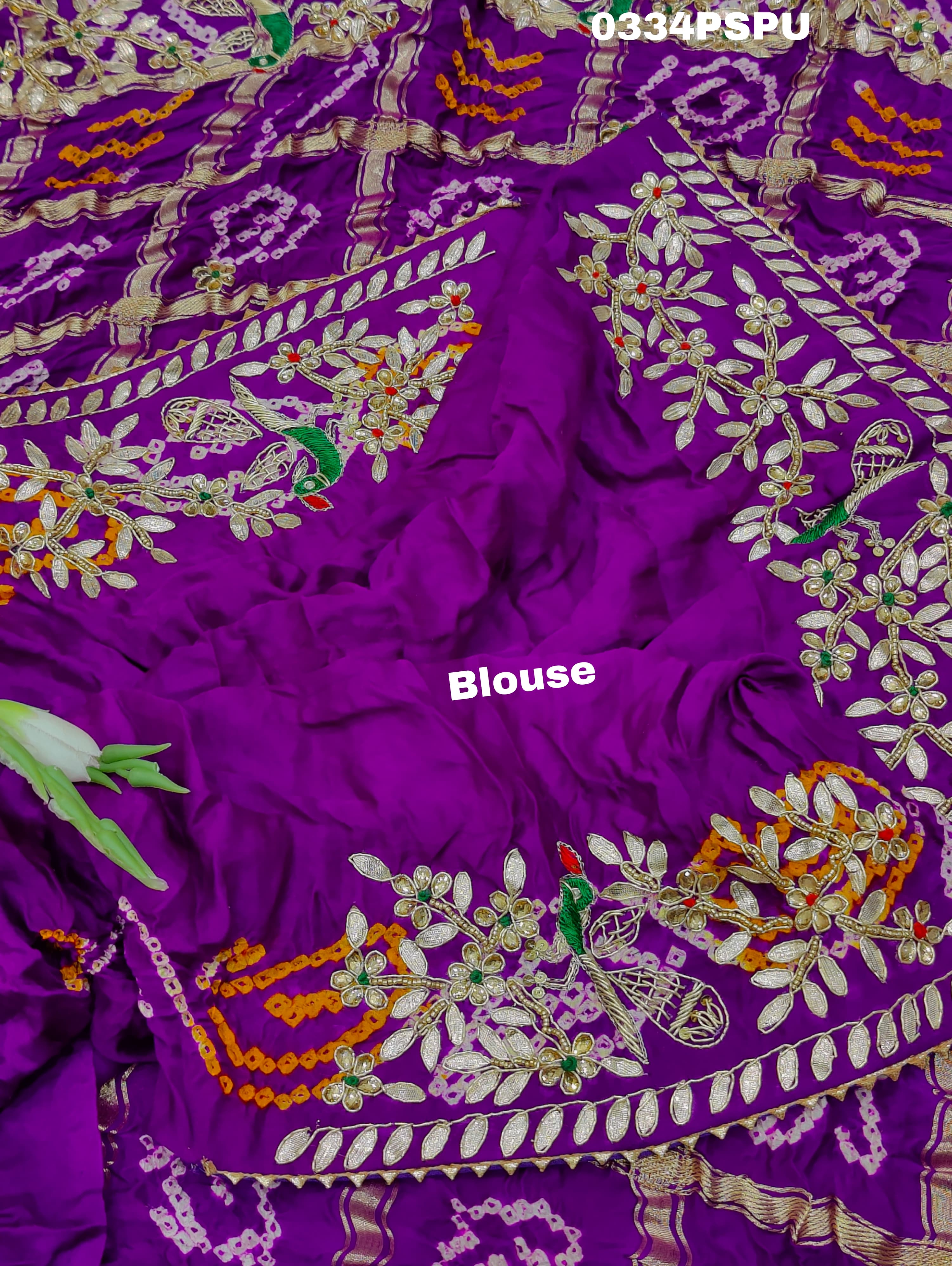 KcPc Pure Gaji Silk Bandhani Ghatchola Heavy Gotapatti Work Saree BTUPurple