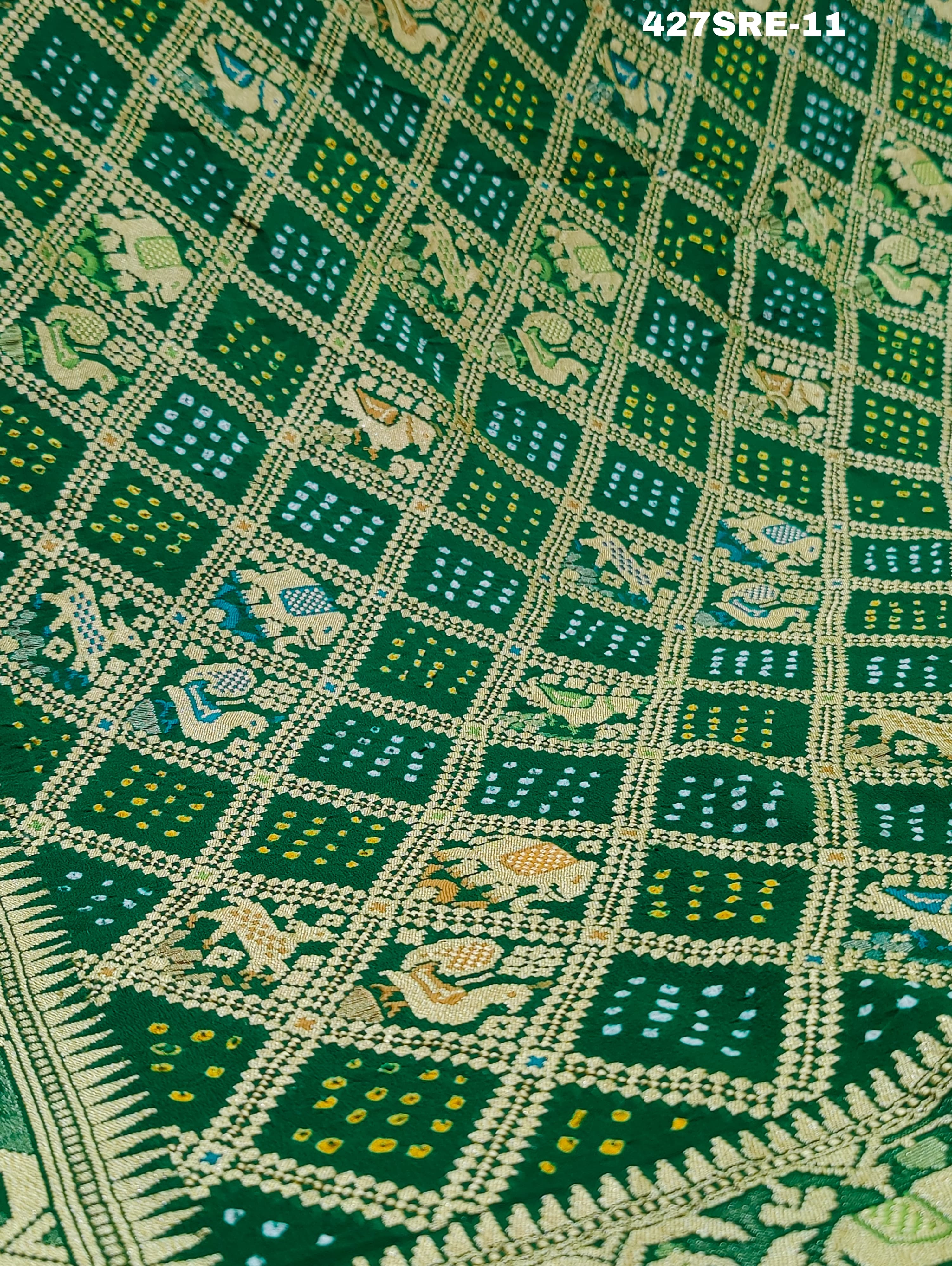 KcPc Figure Design Khaddi Georgette Janglaw Bandhani Neemzari Saree