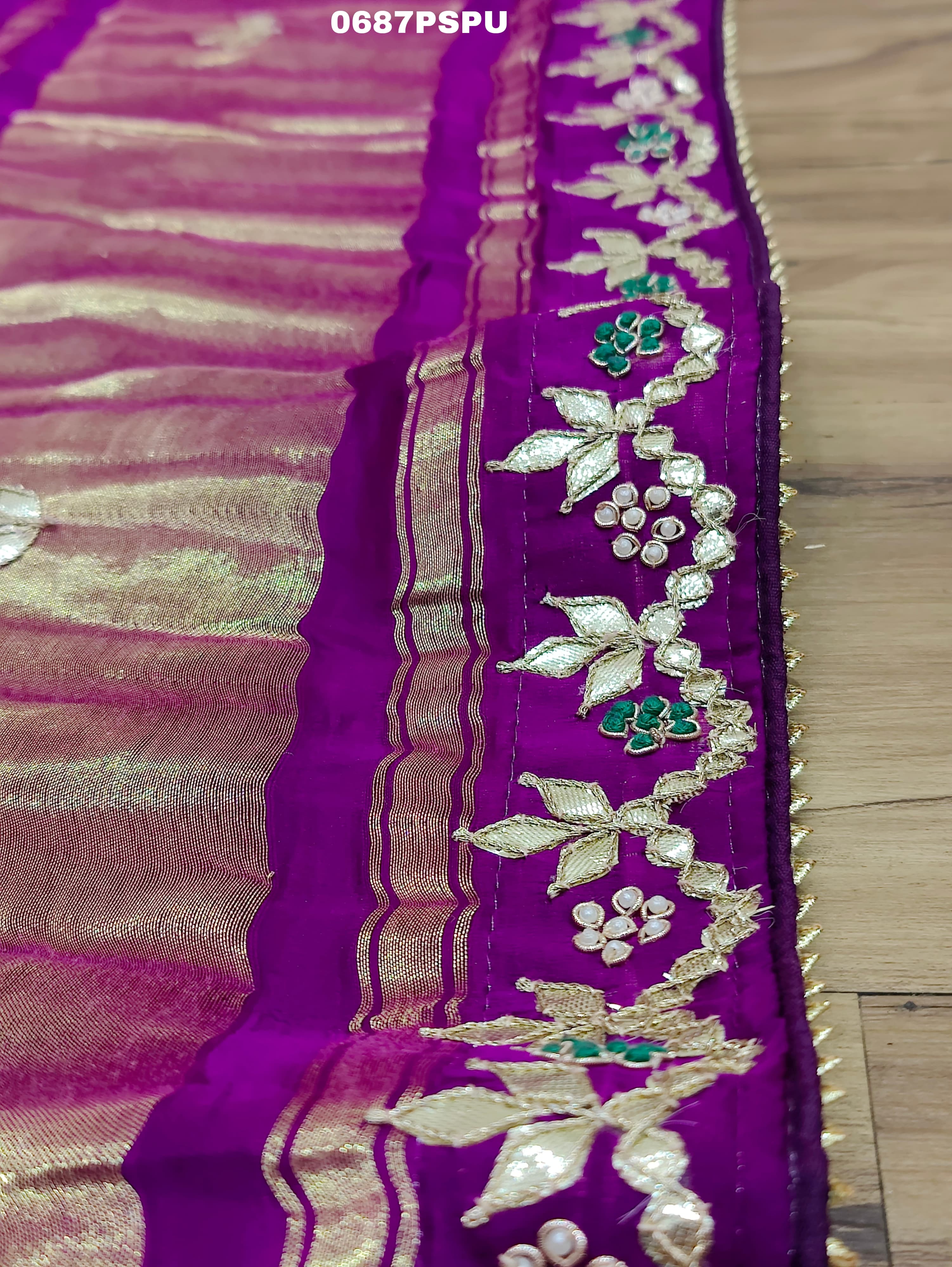 Pure Gaji silk Bandhani Hand Gotapatti Work saree