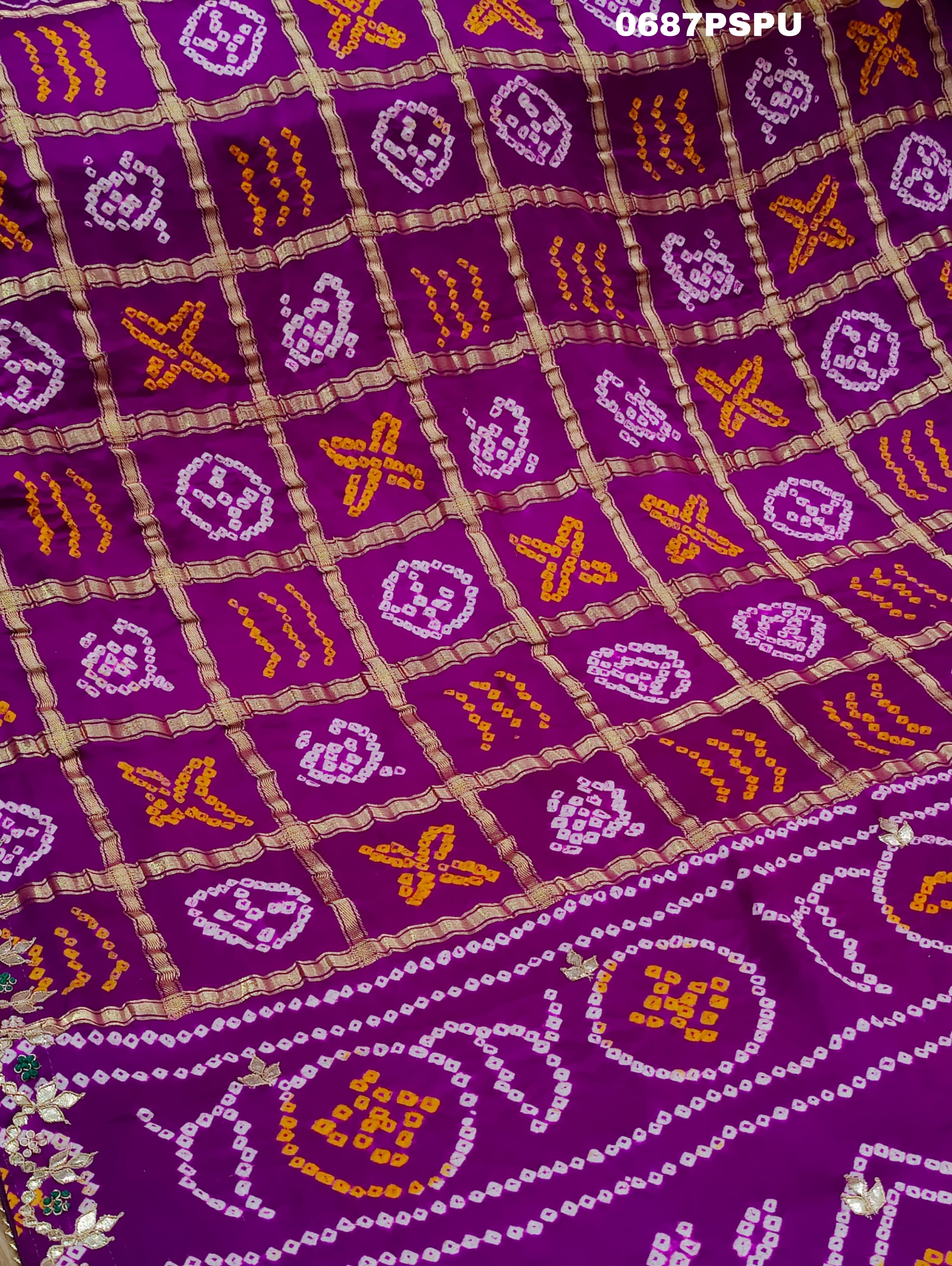 Pure Gaji silk Bandhani Hand Gotapatti Work saree